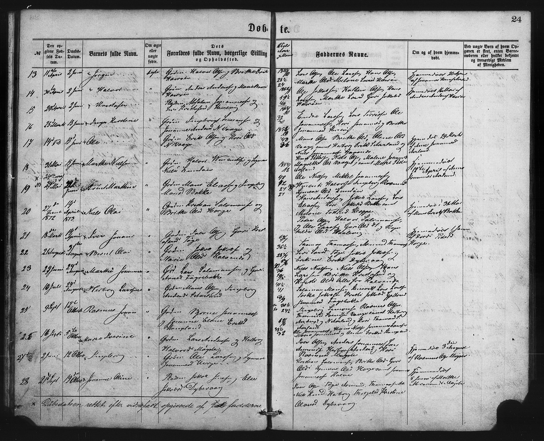 Austevoll Sokneprestembete, SAB/A-74201/H/Hab: Parish register (copy) no. B 2, 1865-1878, p. 24