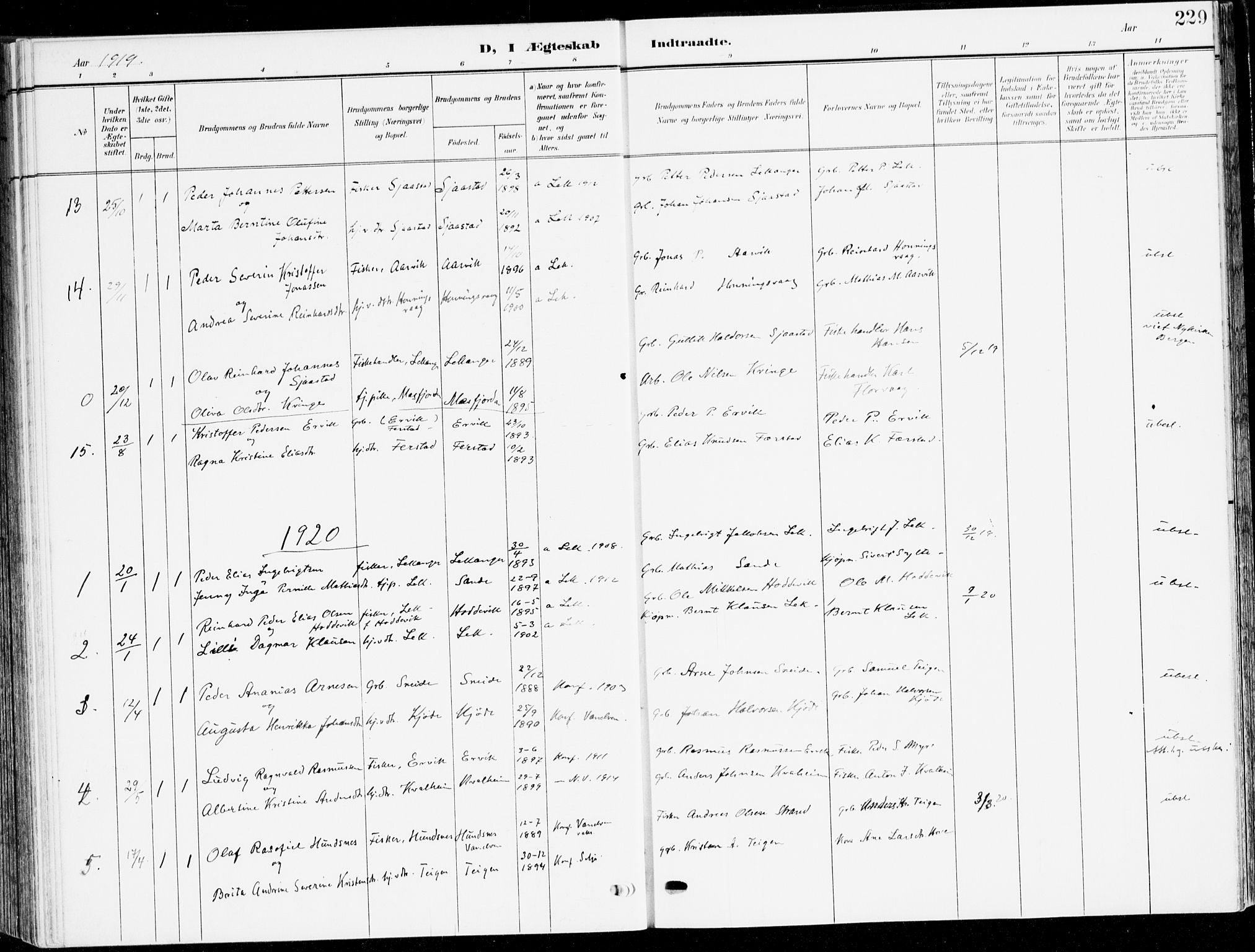 Selje sokneprestembete, AV/SAB-A-99938/H/Ha/Haa/Haab: Parish register (official) no. B 3, 1908-1923, p. 229