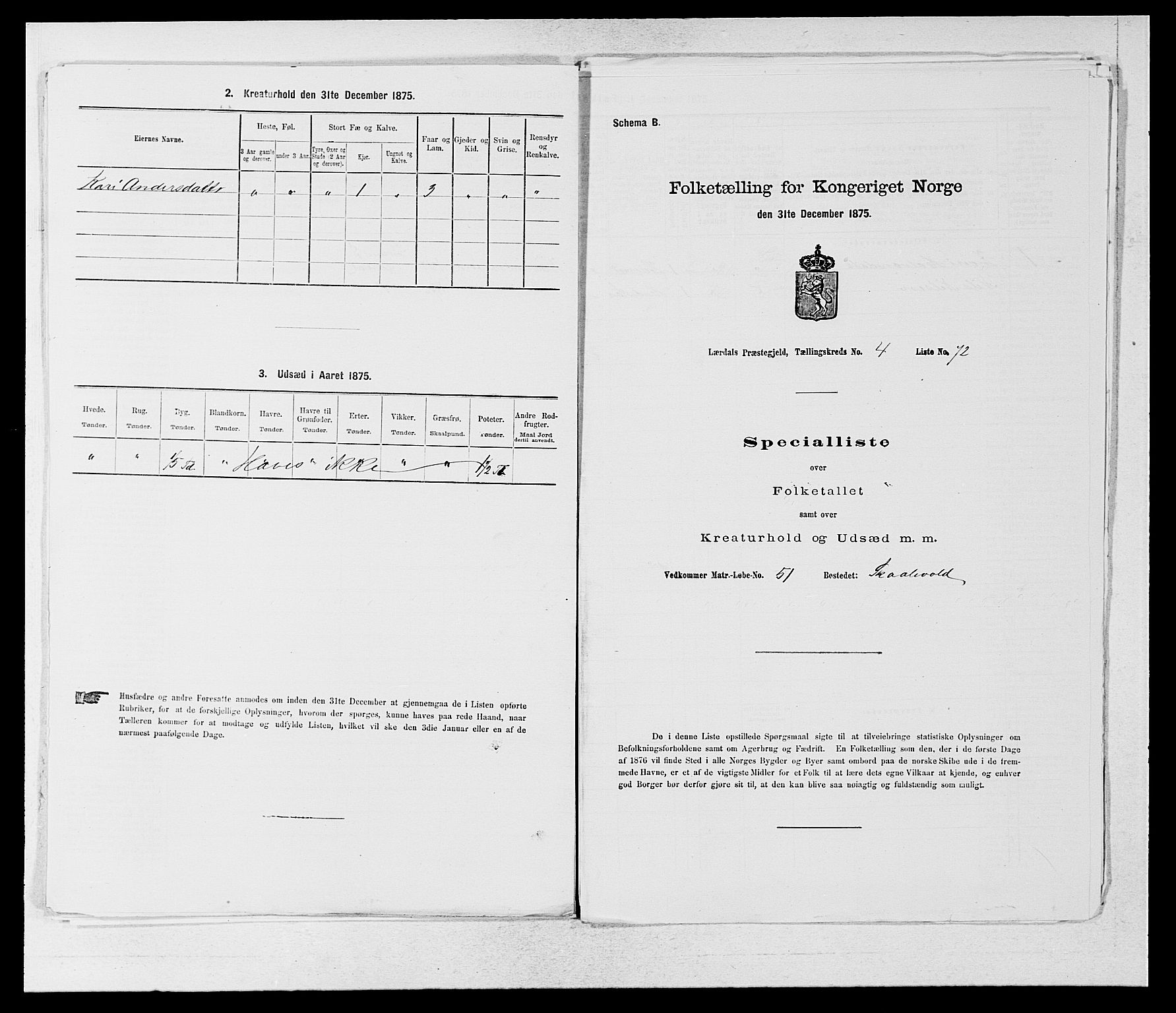 SAB, 1875 census for 1422P Lærdal, 1875, p. 631