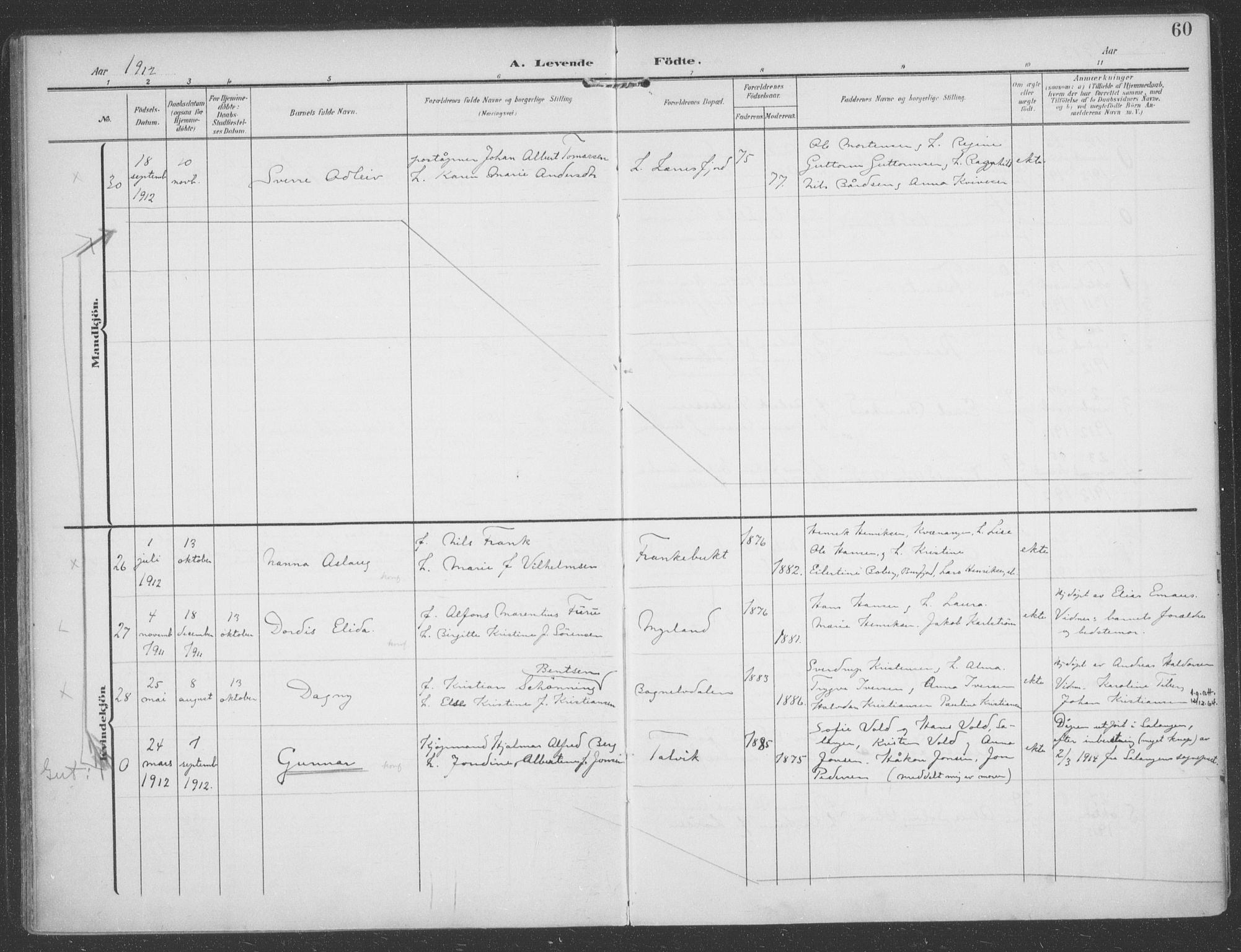 Talvik sokneprestkontor, SATØ/S-1337/H/Ha/L0017kirke: Parish register (official) no. 17, 1906-1915, p. 60