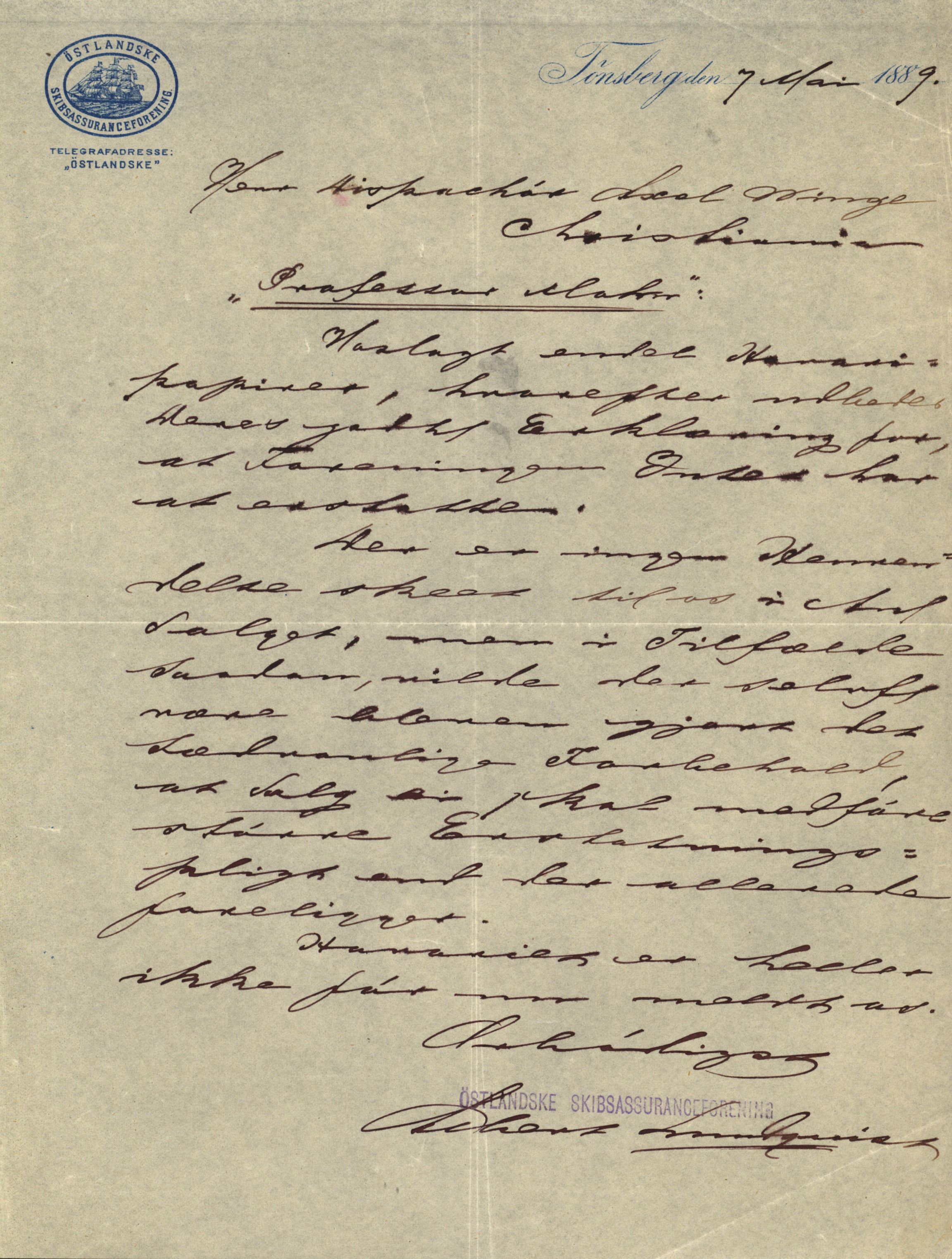 Pa 63 - Østlandske skibsassuranceforening, VEMU/A-1079/G/Ga/L0023/0007: Havaridokumenter / Eugenie, Askur, Præsident Harbitz, Professor Johnson, Professor Mohn, 1889, p. 90