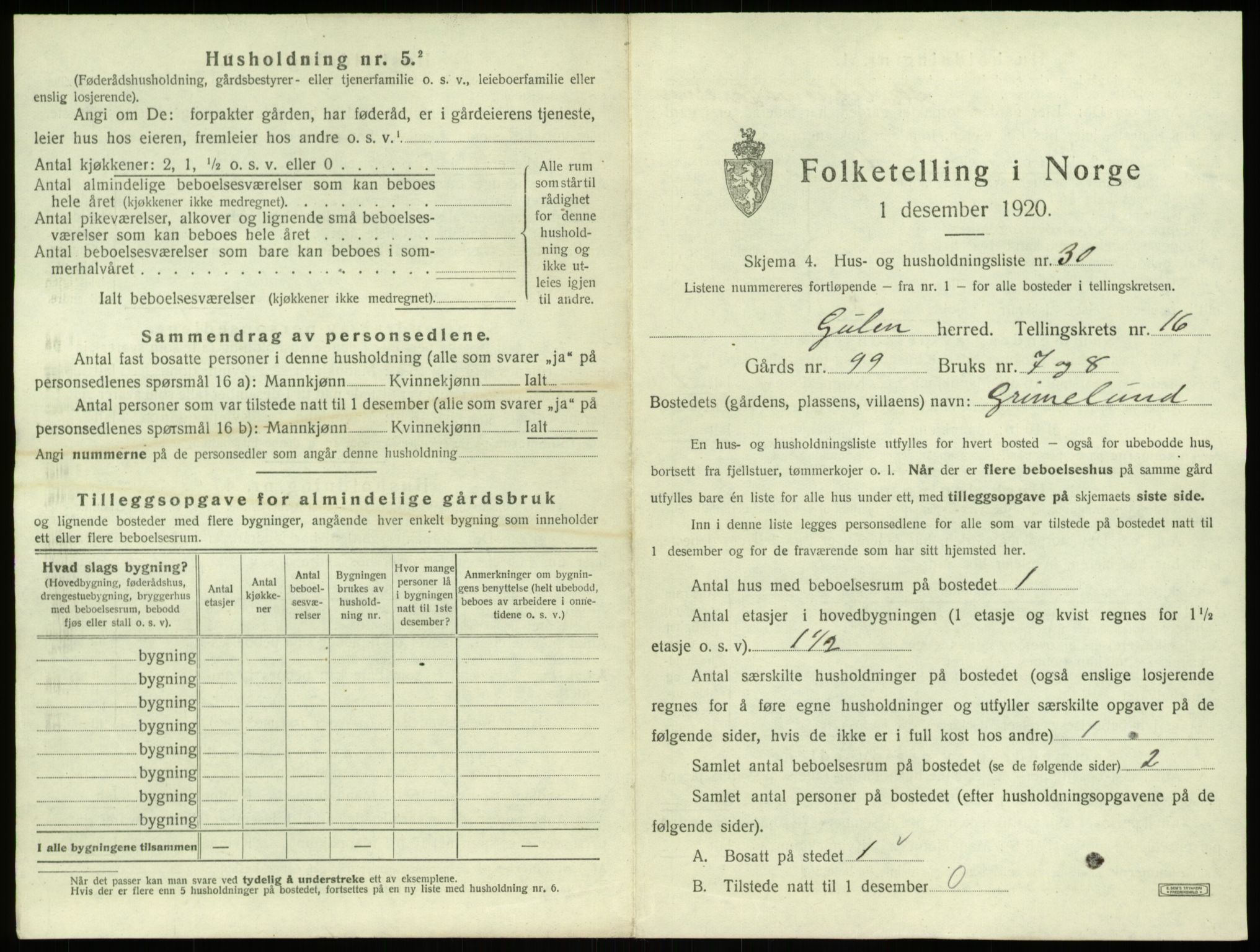 SAB, 1920 census for Gulen, 1920, p. 1095