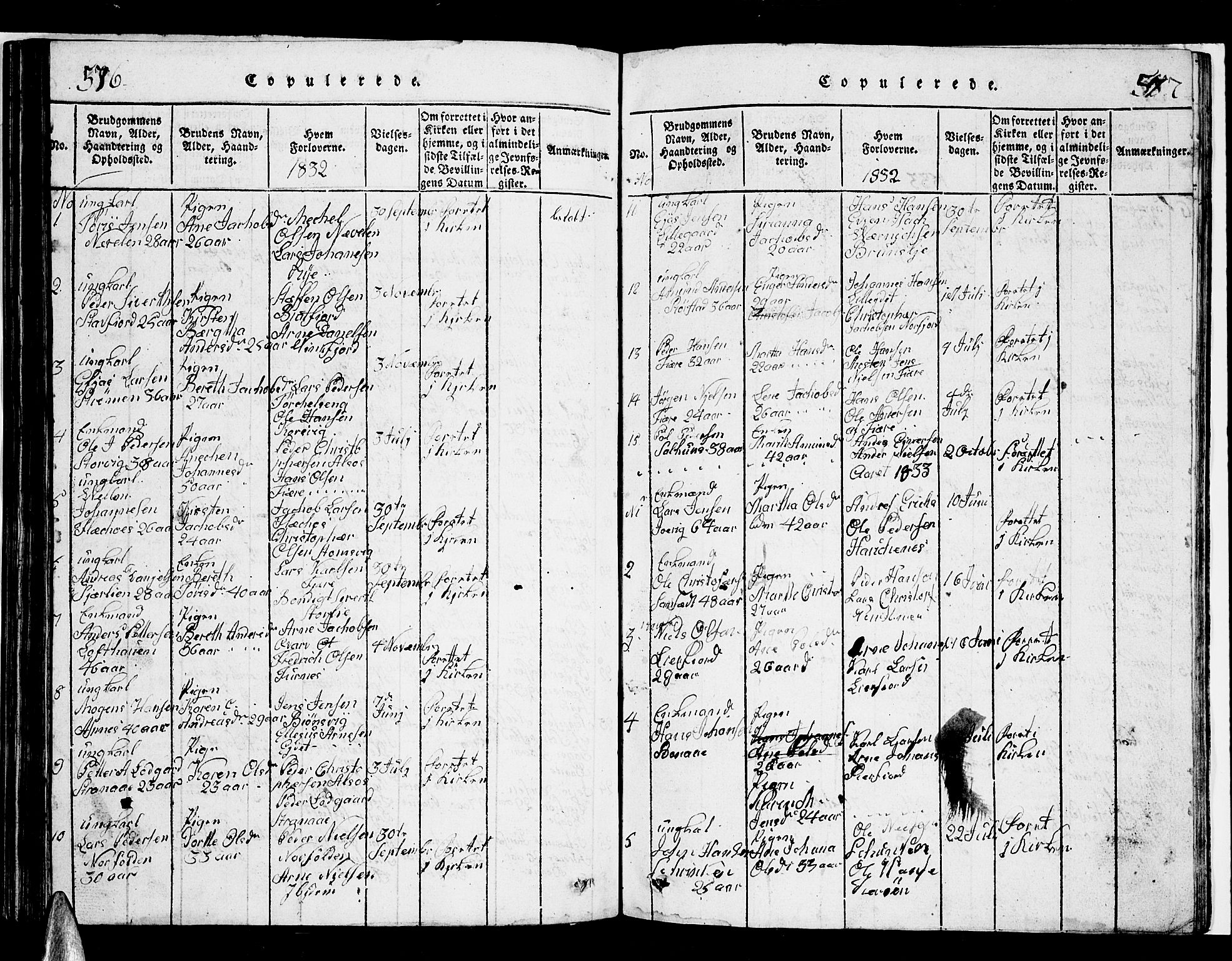 Ministerialprotokoller, klokkerbøker og fødselsregistre - Nordland, SAT/A-1459/853/L0773: Parish register (copy) no. 853C01, 1821-1859, p. 576-577