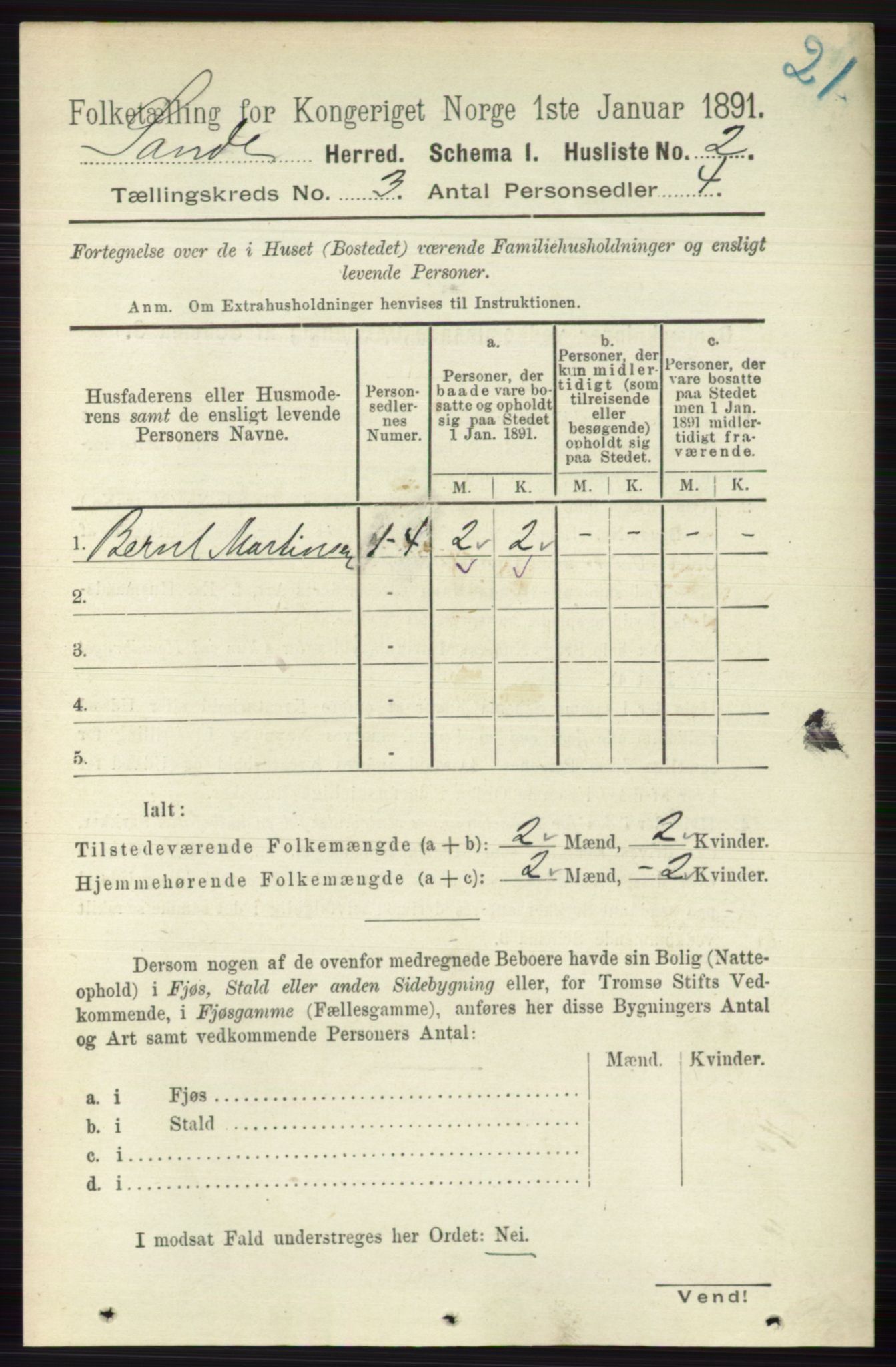 RA, 1891 census for 0713 Sande, 1891, p. 861