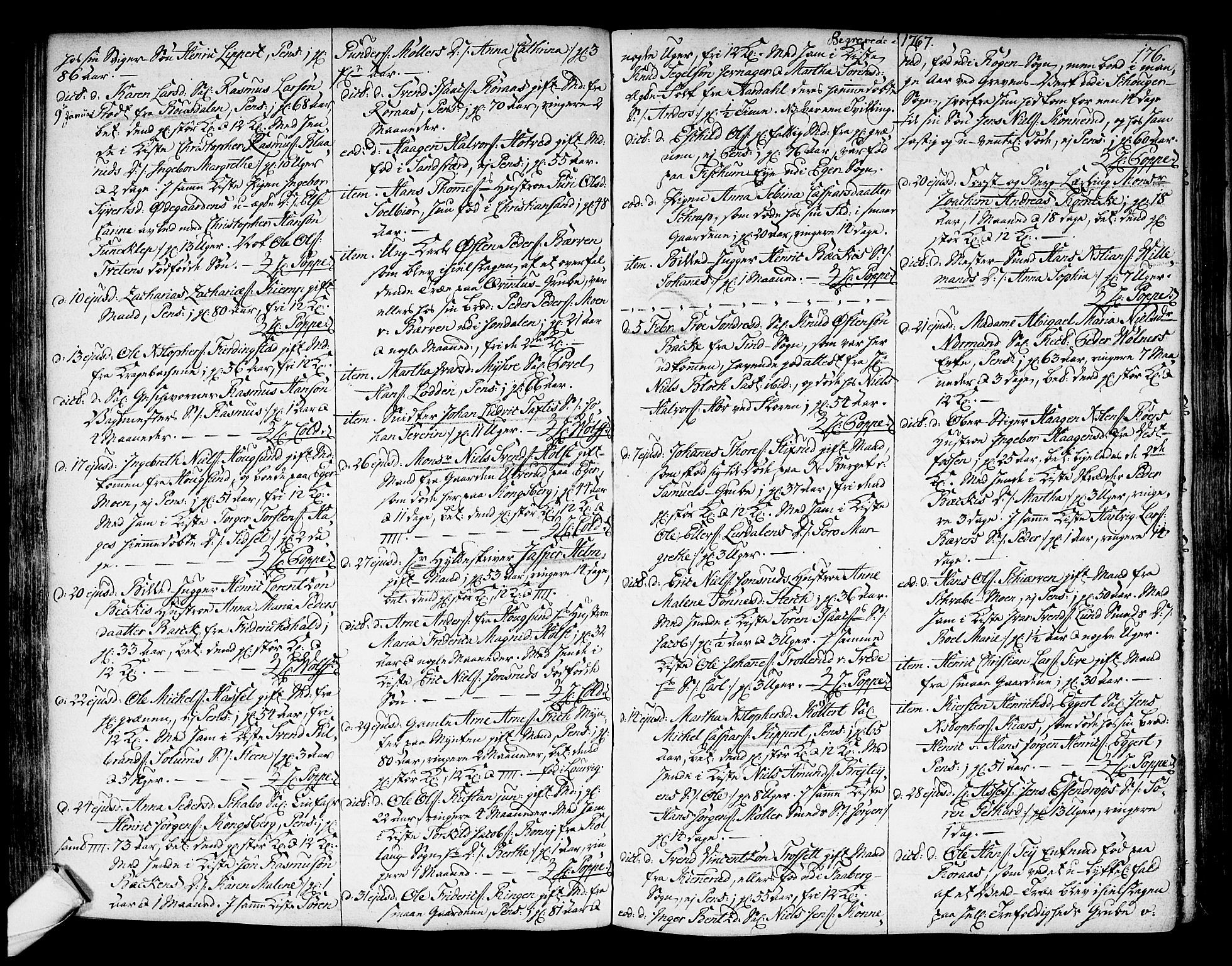 Kongsberg kirkebøker, SAKO/A-22/F/Fa/L0004: Parish register (official) no. I 4, 1756-1768, p. 176