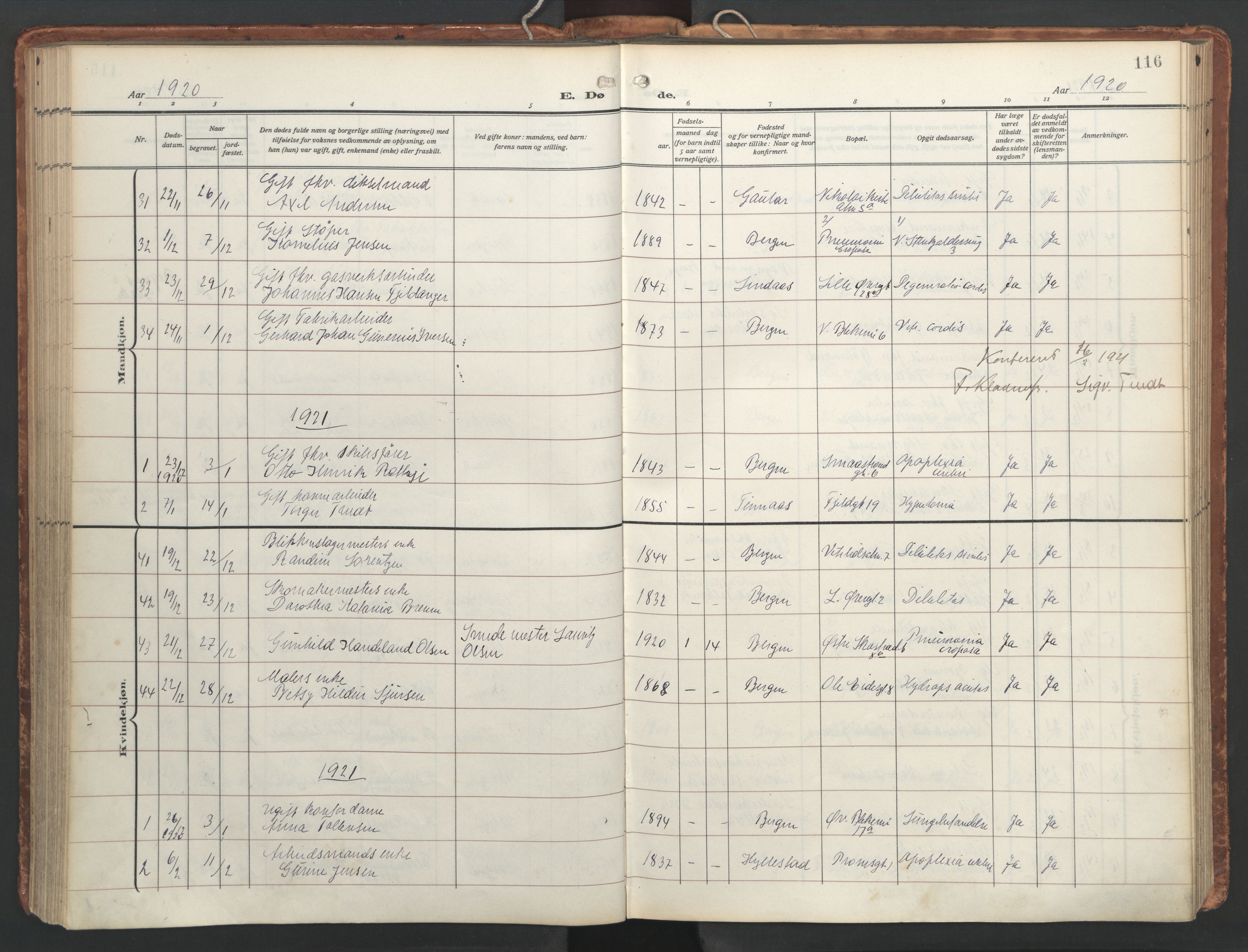 Korskirken sokneprestembete, SAB/A-76101/H/Hab: Parish register (copy) no. E 5, 1910-1956, p. 115b-116a