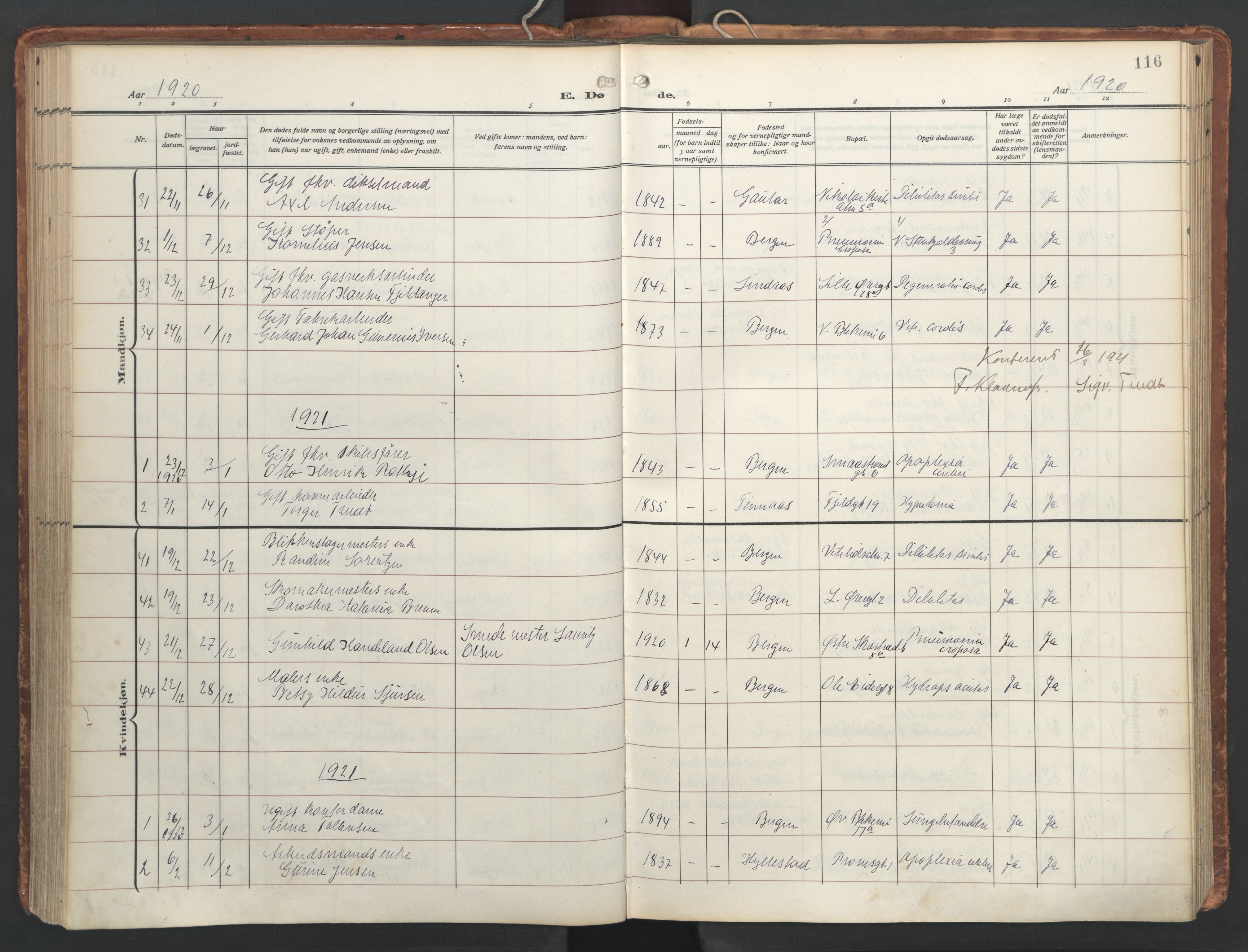 Korskirken sokneprestembete, AV/SAB-A-76101/H/Hab: Parish register (copy) no. E 5, 1910-1956, p. 115b-116a