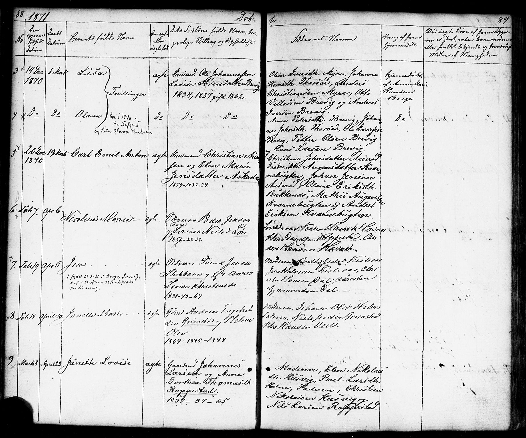 Borge prestekontor Kirkebøker, AV/SAO-A-10903/F/Fb/L0002: Parish register (official) no. II 2, 1853-1877, p. 88-89