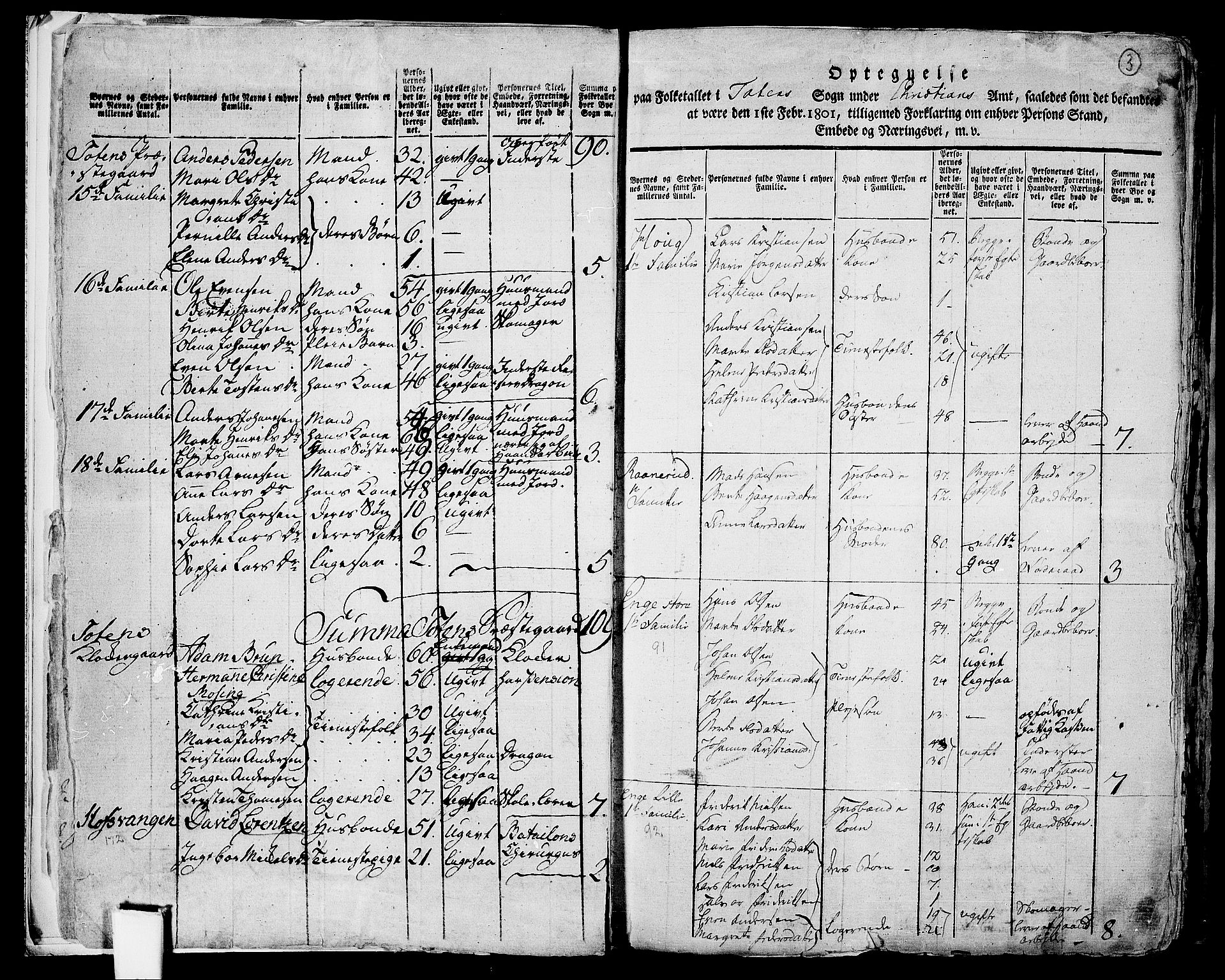 RA, 1801 census for 0528P Toten, 1801, p. 2b-3a