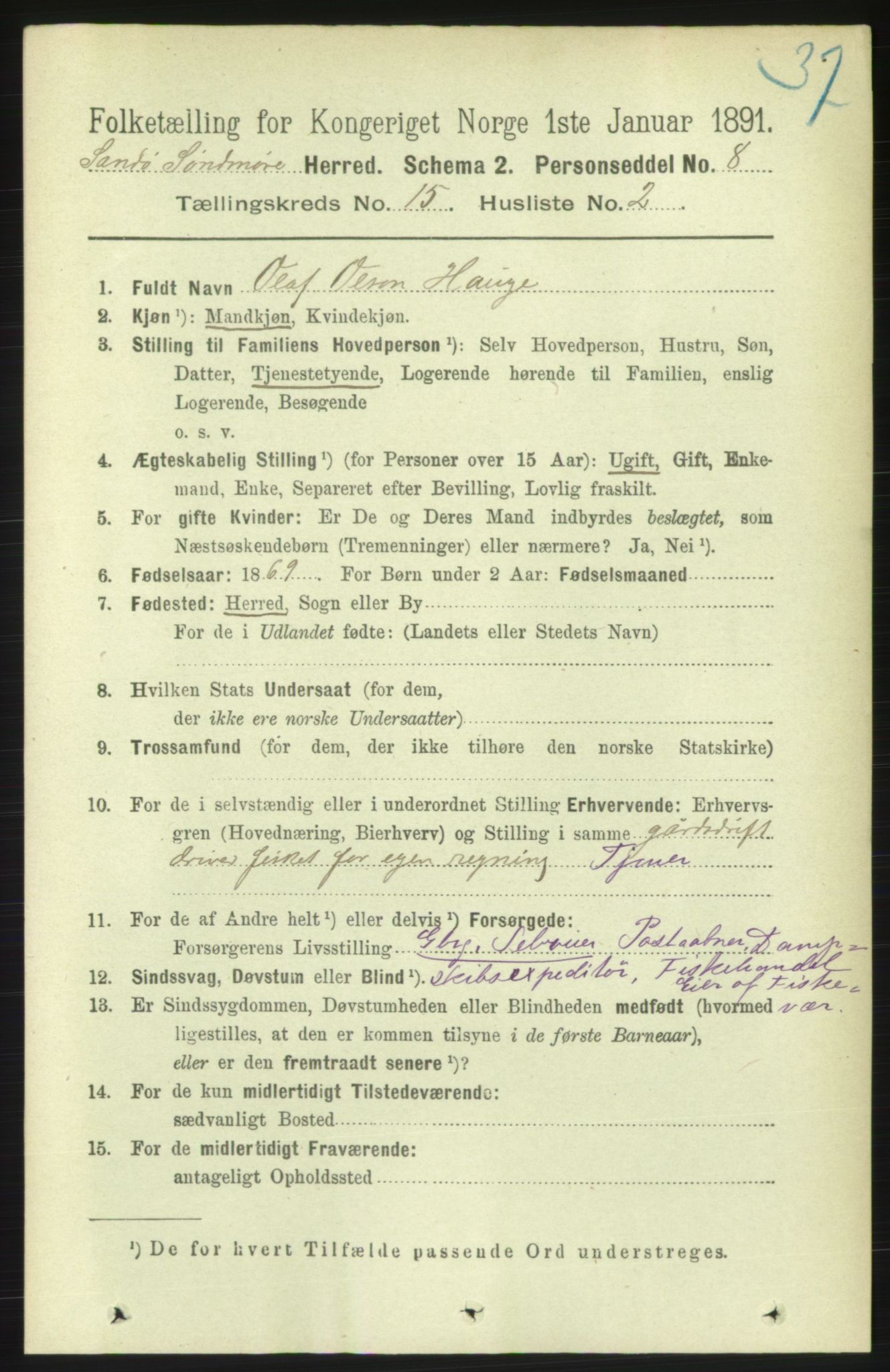 RA, 1891 census for 1514 Sande, 1891, p. 3023