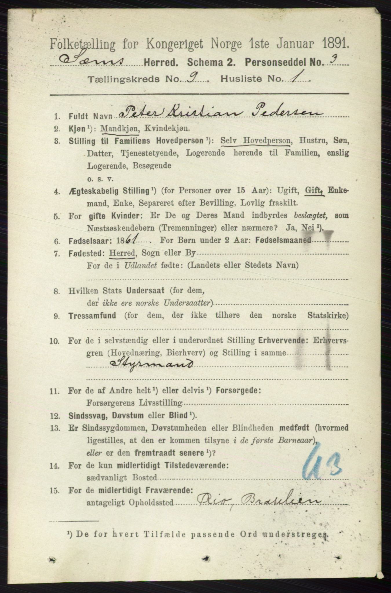 RA, 1891 census for 0721 Sem, 1891, p. 4250