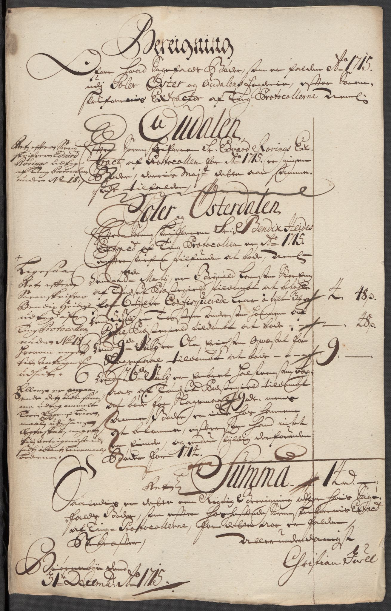 Rentekammeret inntil 1814, Reviderte regnskaper, Fogderegnskap, AV/RA-EA-4092/R13/L0853: Fogderegnskap Solør, Odal og Østerdal, 1715, p. 270