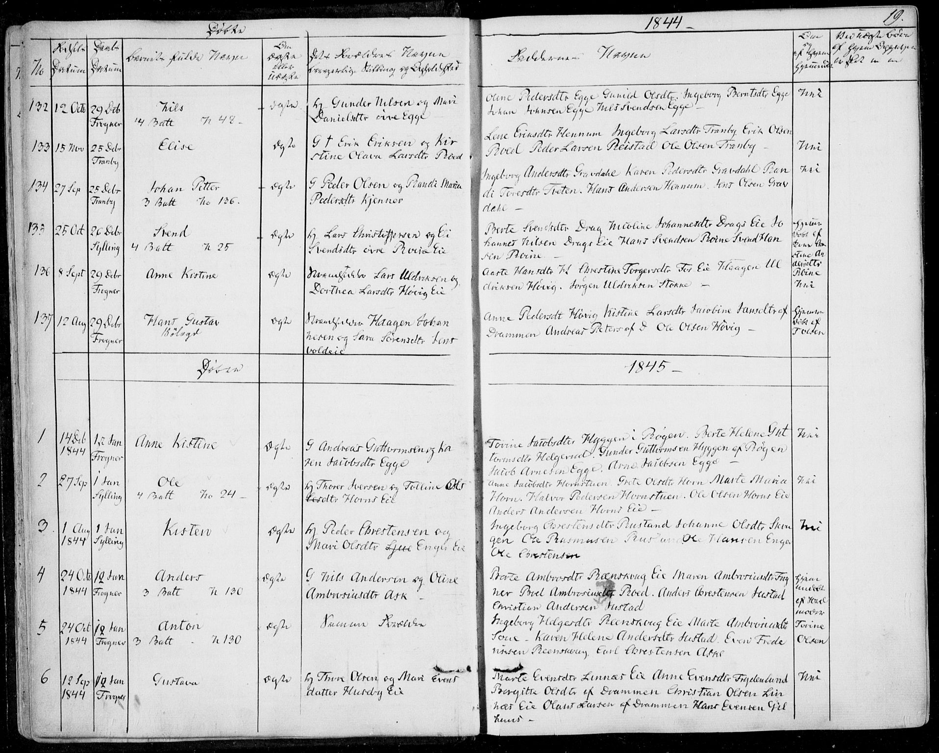 Lier kirkebøker, SAKO/A-230/F/Fa/L0011: Parish register (official) no. I 11, 1843-1854, p. 19
