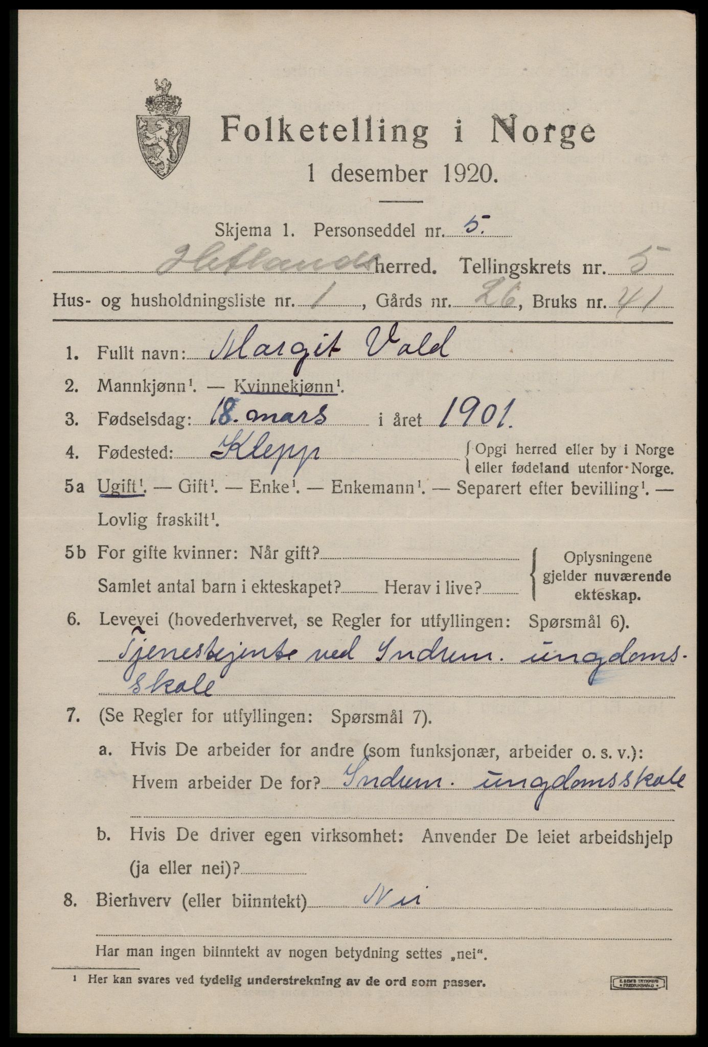 SAST, 1920 census for Hetland, 1920, p. 8161