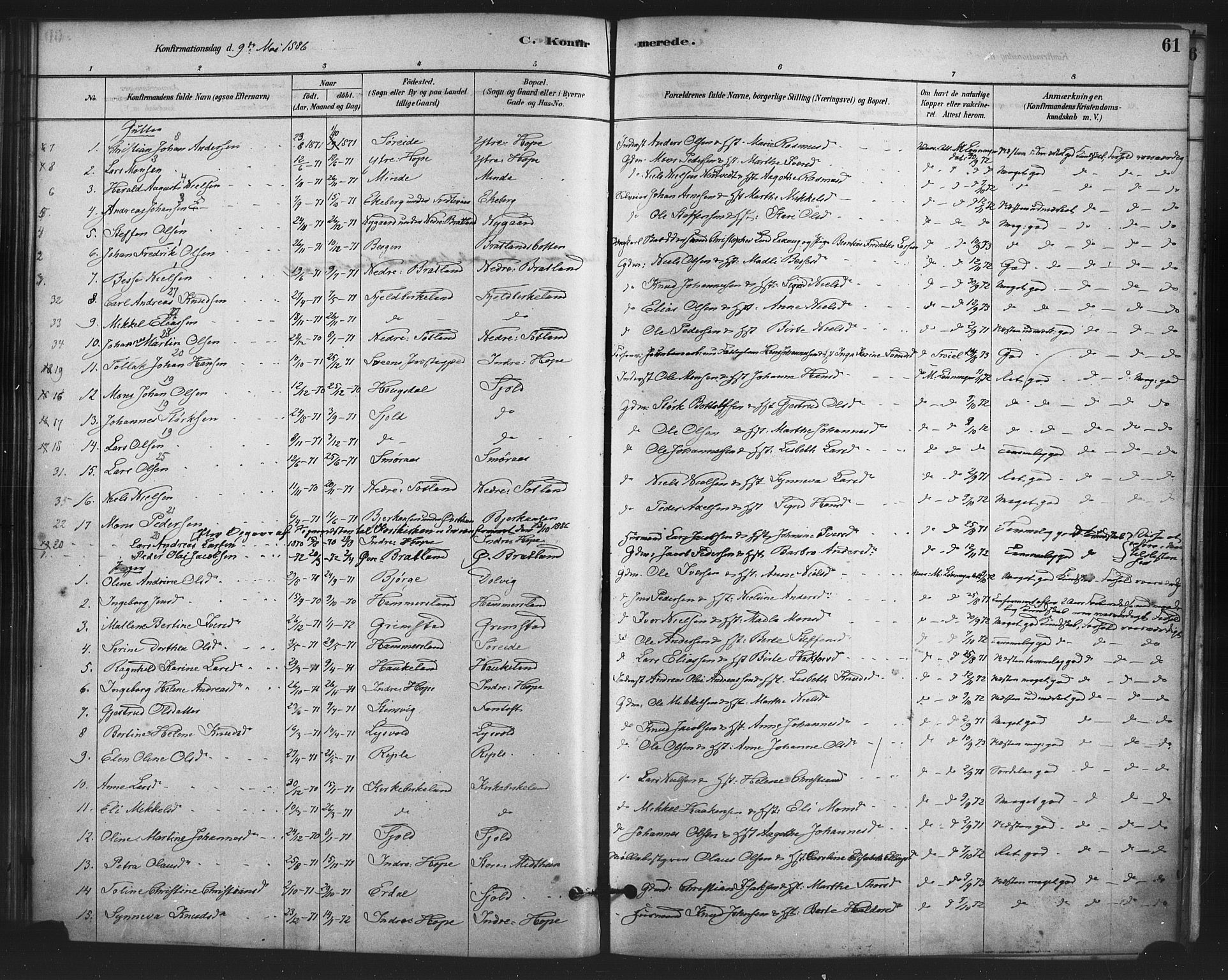 Fana Sokneprestembete, SAB/A-75101/H/Haa/Haai/L0001: Parish register (official) no. I 1, 1878-1888, p. 61