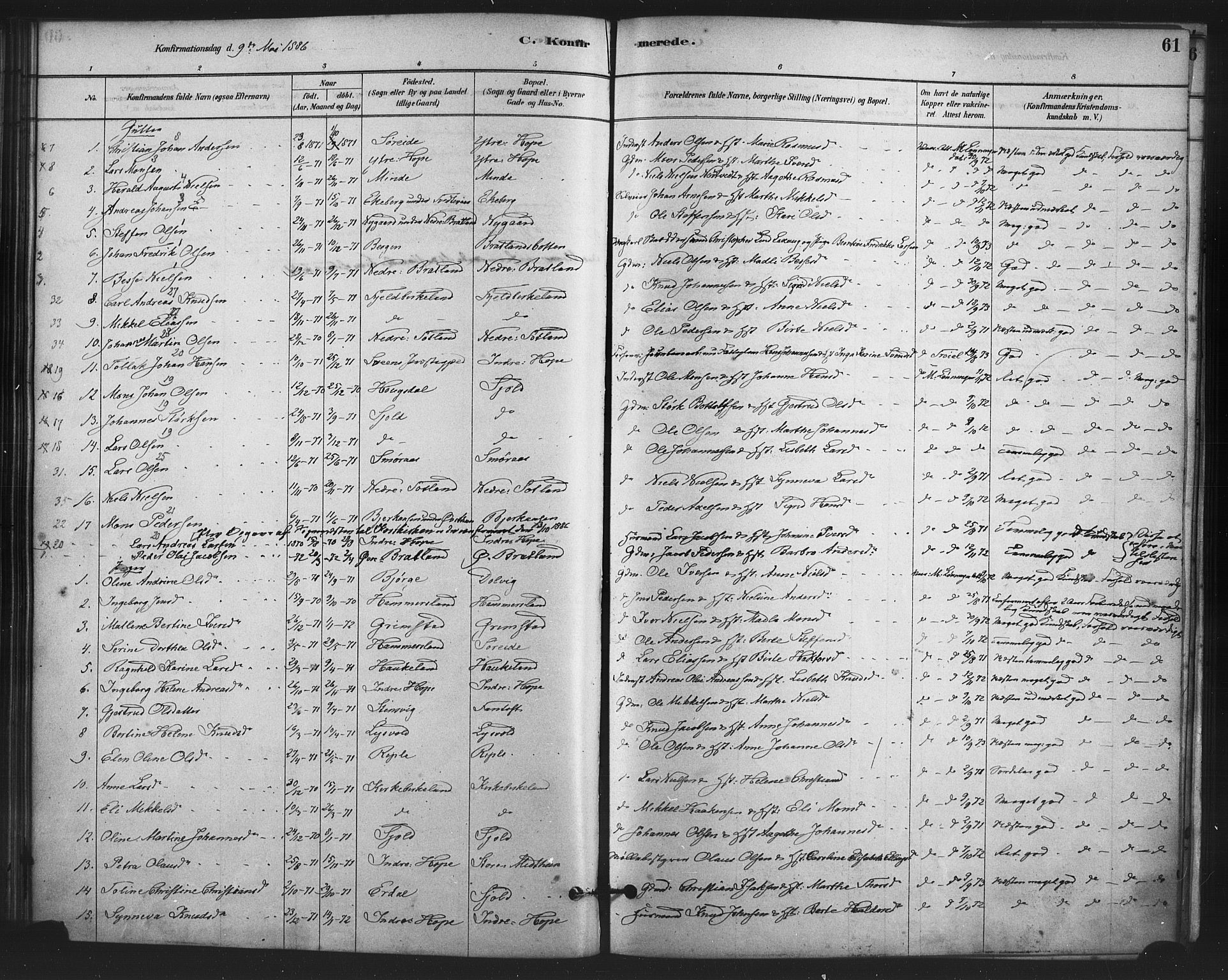 Fana Sokneprestembete, AV/SAB-A-75101/H/Haa/Haai/L0001: Parish register (official) no. I 1, 1878-1888, p. 61