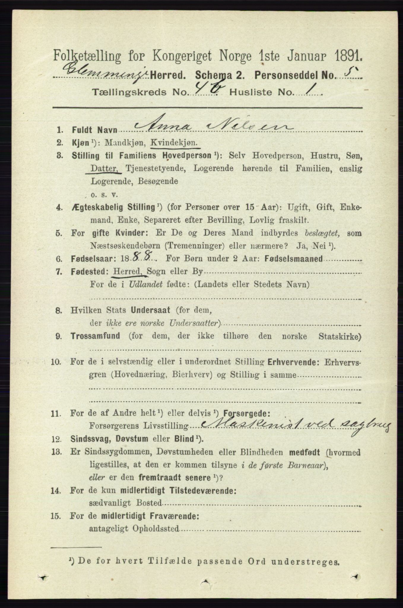 RA, 1891 census for 0132 Glemmen, 1891, p. 4838