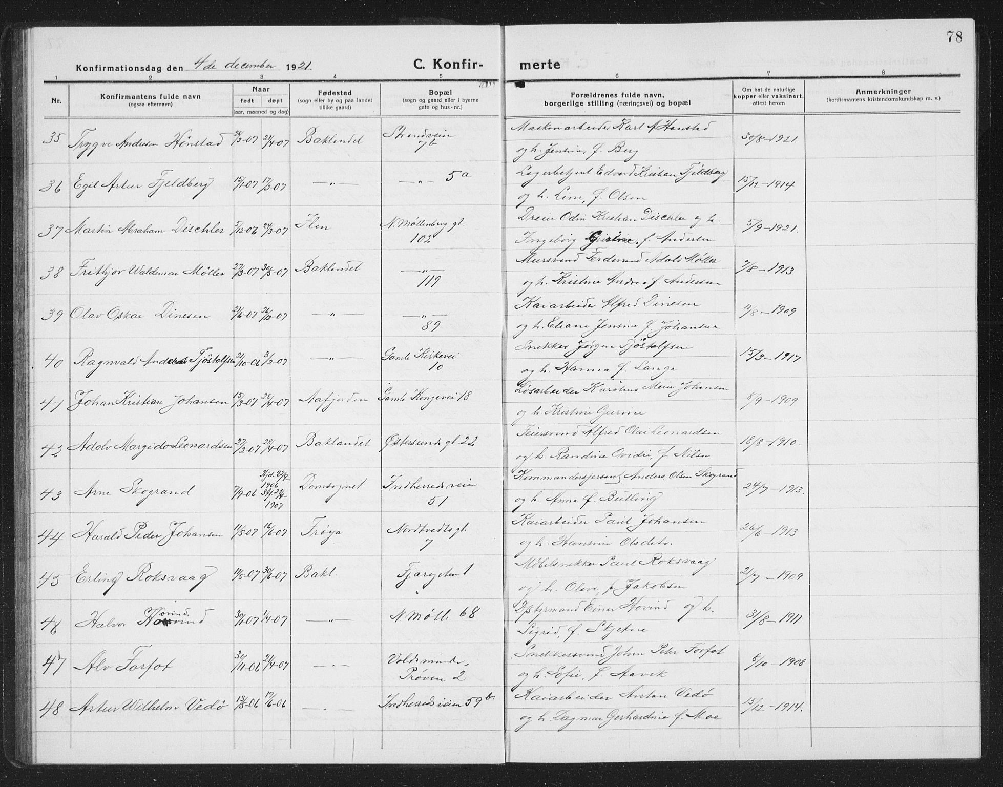 Ministerialprotokoller, klokkerbøker og fødselsregistre - Sør-Trøndelag, AV/SAT-A-1456/605/L0258: Parish register (copy) no. 605C05, 1918-1930, p. 78