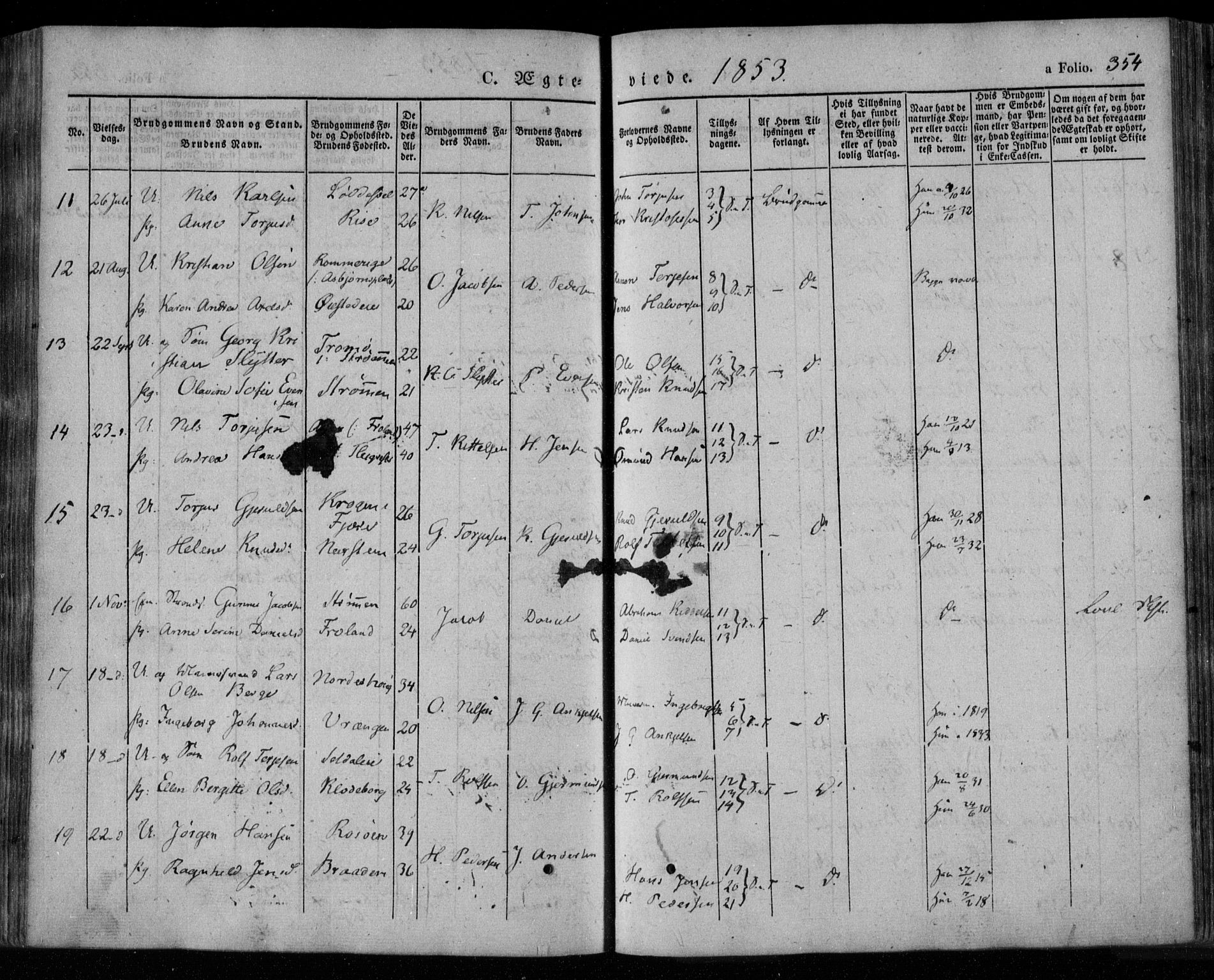 Øyestad sokneprestkontor, AV/SAK-1111-0049/F/Fa/L0014: Parish register (official) no. A 14, 1843-1856, p. 354