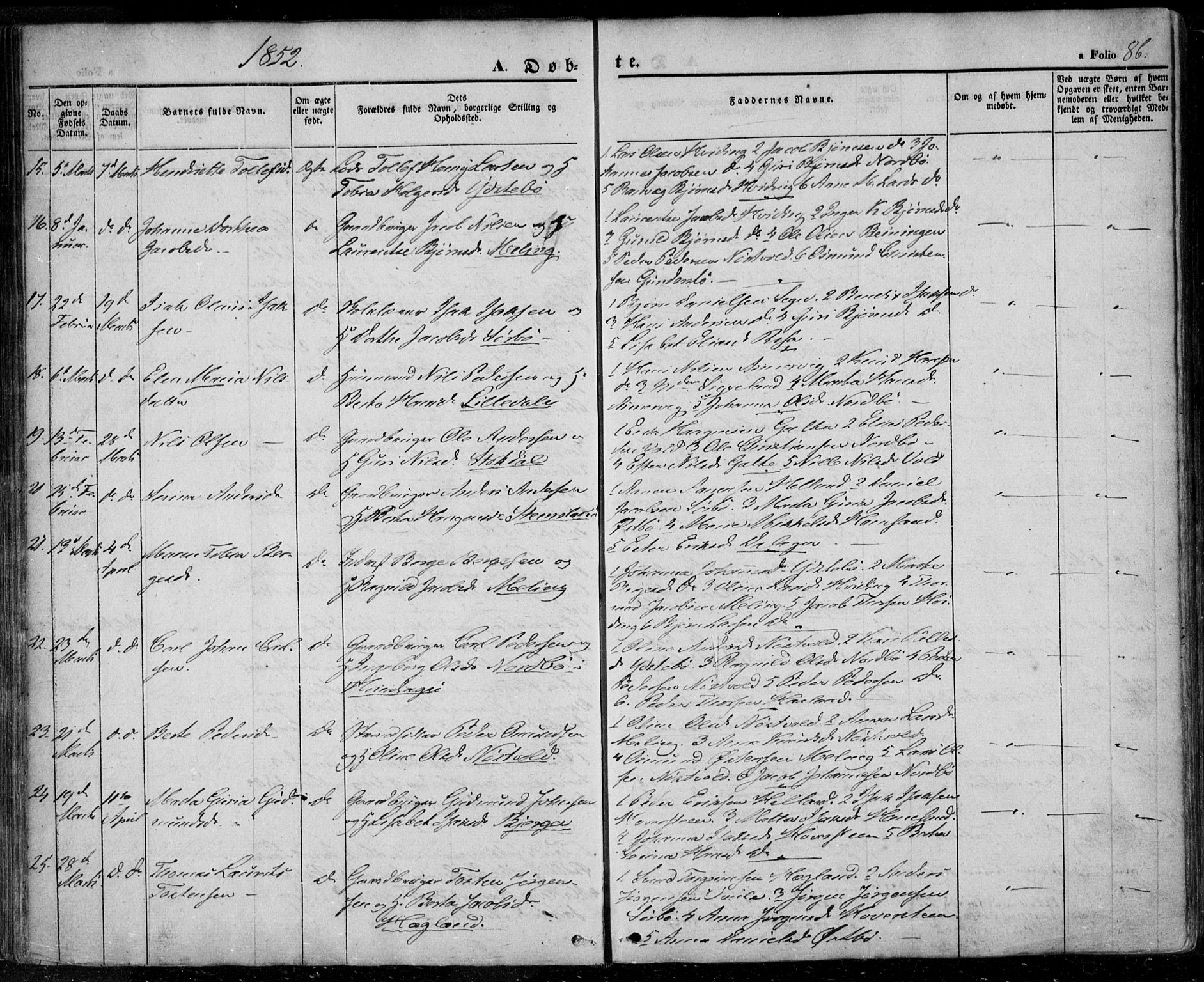 Rennesøy sokneprestkontor, AV/SAST-A -101827/H/Ha/Haa/L0005: Parish register (official) no. A 5, 1838-1859, p. 86