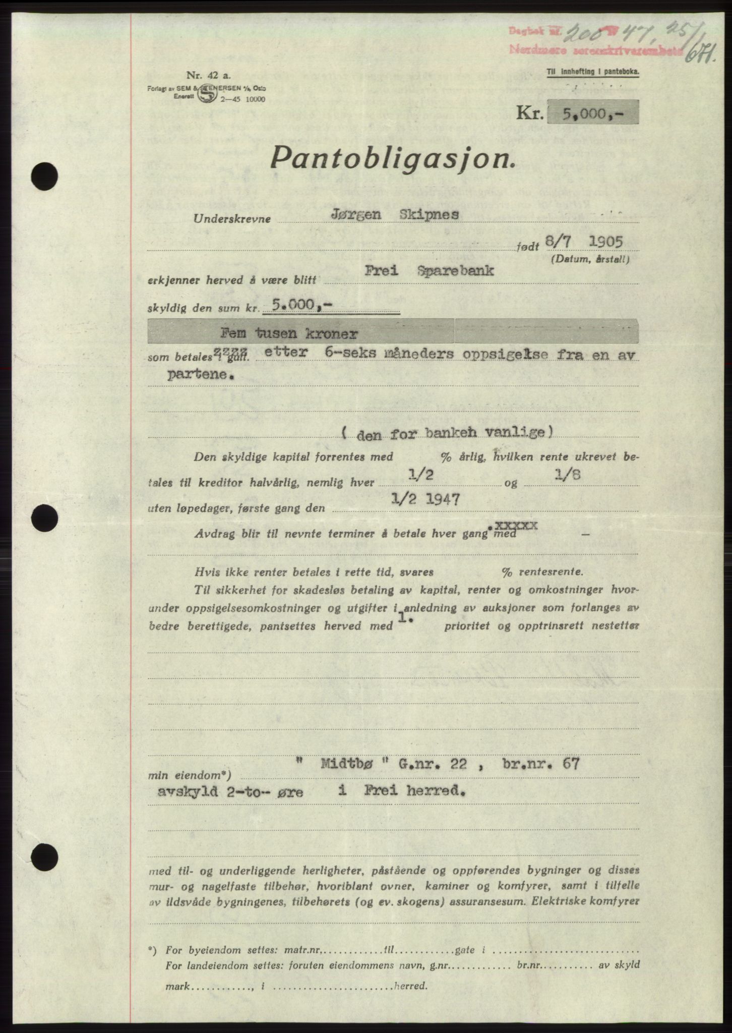 Nordmøre sorenskriveri, AV/SAT-A-4132/1/2/2Ca: Mortgage book no. B95, 1946-1947, Diary no: : 200/1947