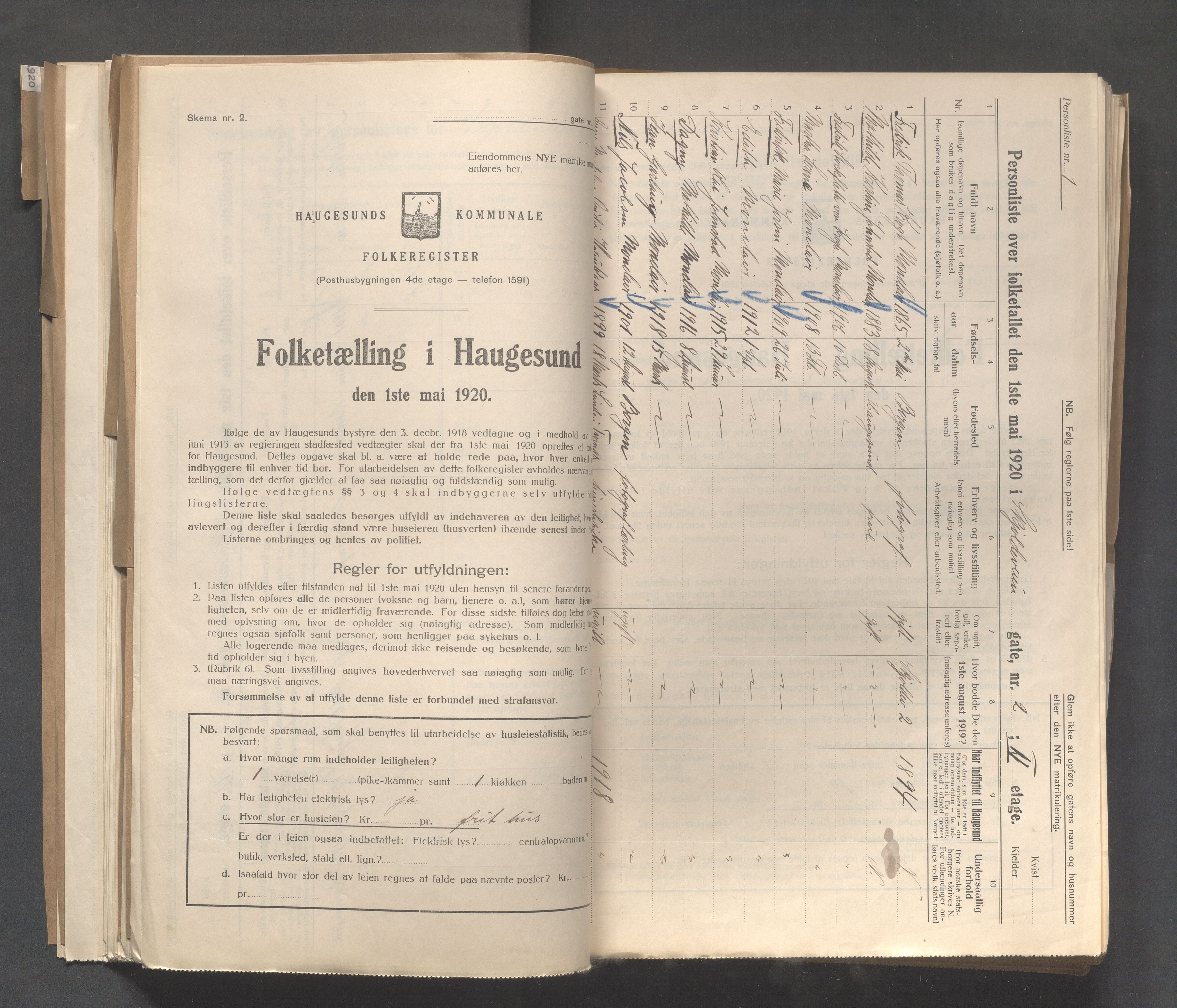 IKAR, Local census 1.5.1920 for Haugesund, 1920, p. 3772