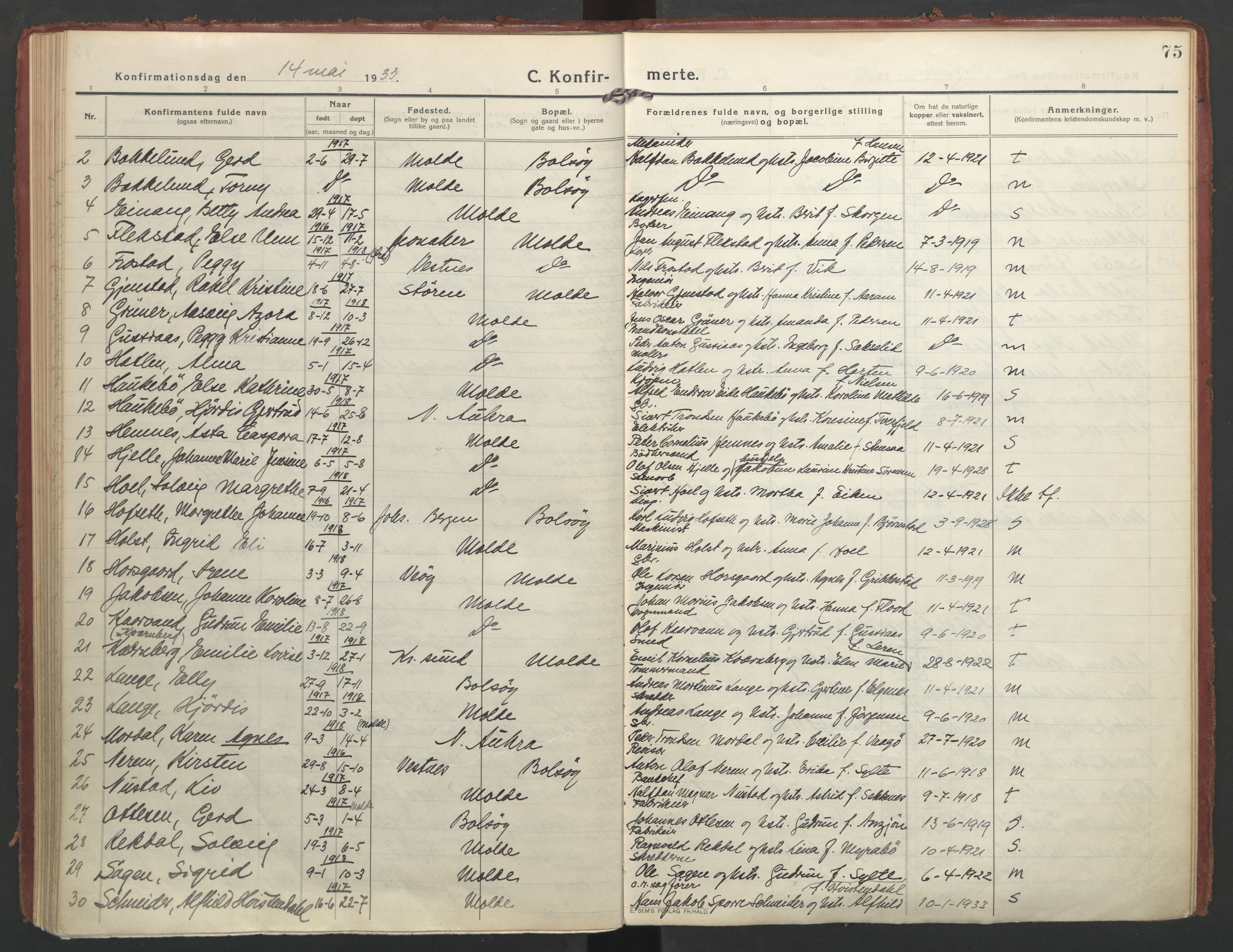 Ministerialprotokoller, klokkerbøker og fødselsregistre - Møre og Romsdal, AV/SAT-A-1454/558/L0695: Parish register (official) no. 558A09, 1915-1942, p. 75