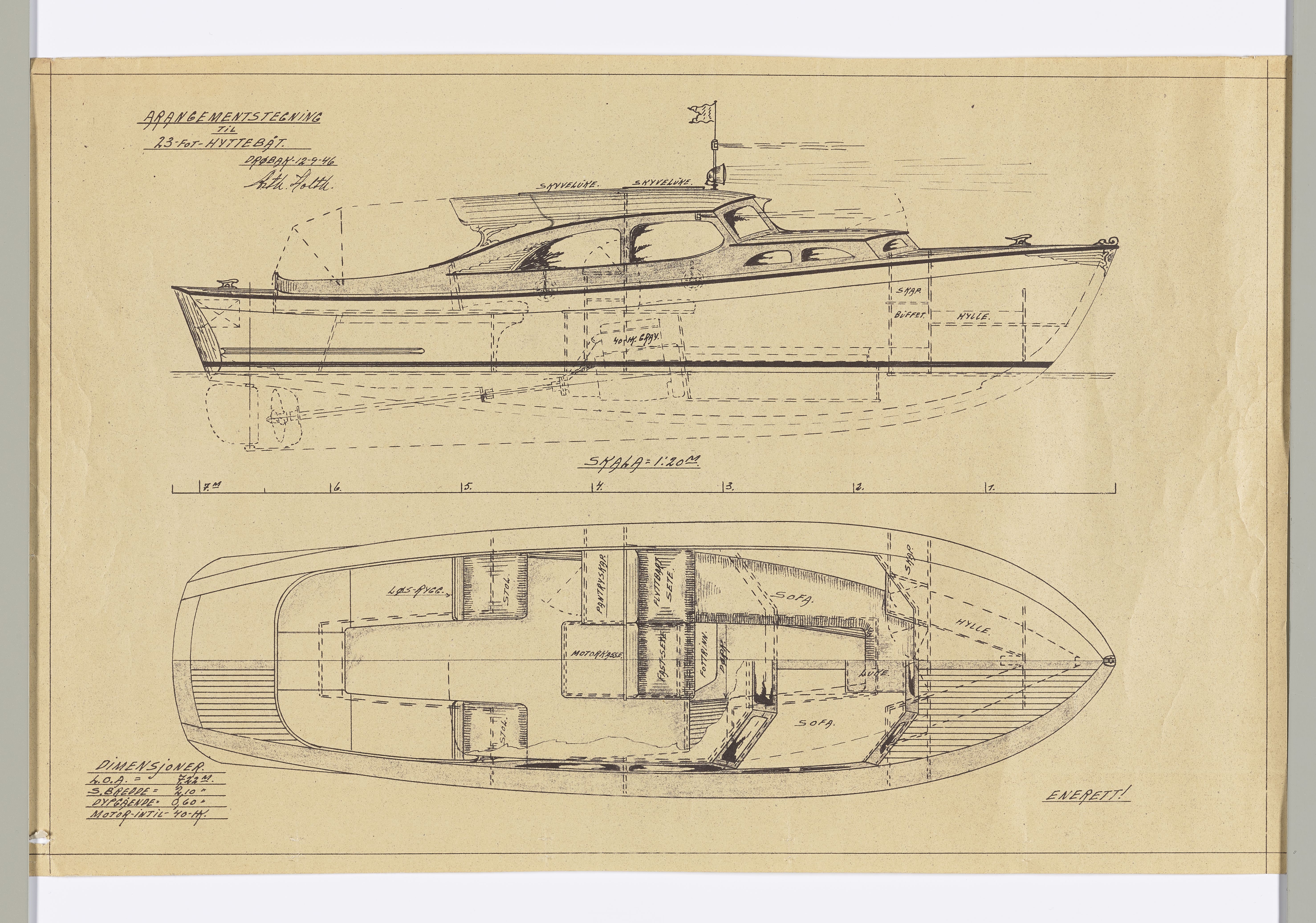 Thorvald Gulbrandsen - riggverksted, AFM/OM-1002/T/Ta/L0001/0010: Riggtegninger / Arrangementstegning, 1946