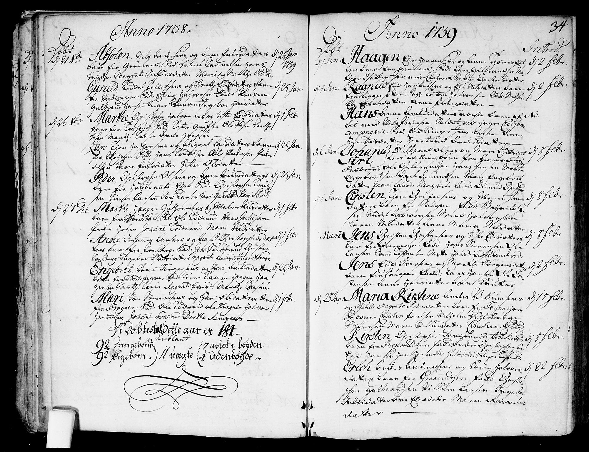 Aker prestekontor kirkebøker, SAO/A-10861/F/L0007: Parish register (official) no. 7, 1734-1748, p. 34