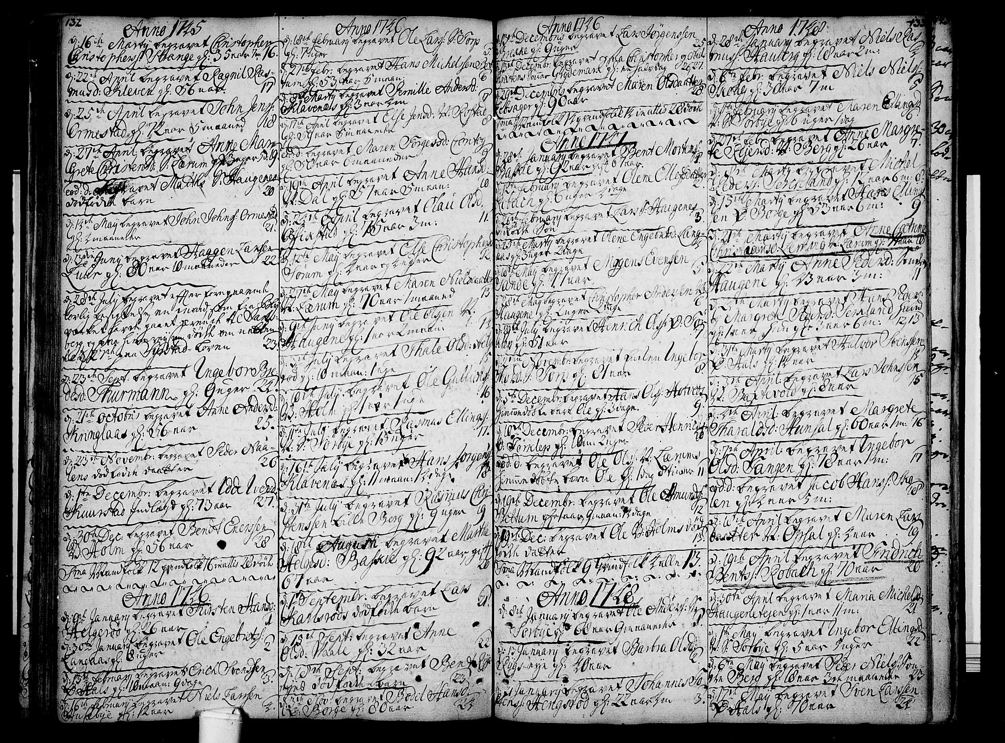 Våle kirkebøker, AV/SAKO-A-334/F/Fa/L0003: Parish register (official) no. I 3, 1732-1773, p. 132-133