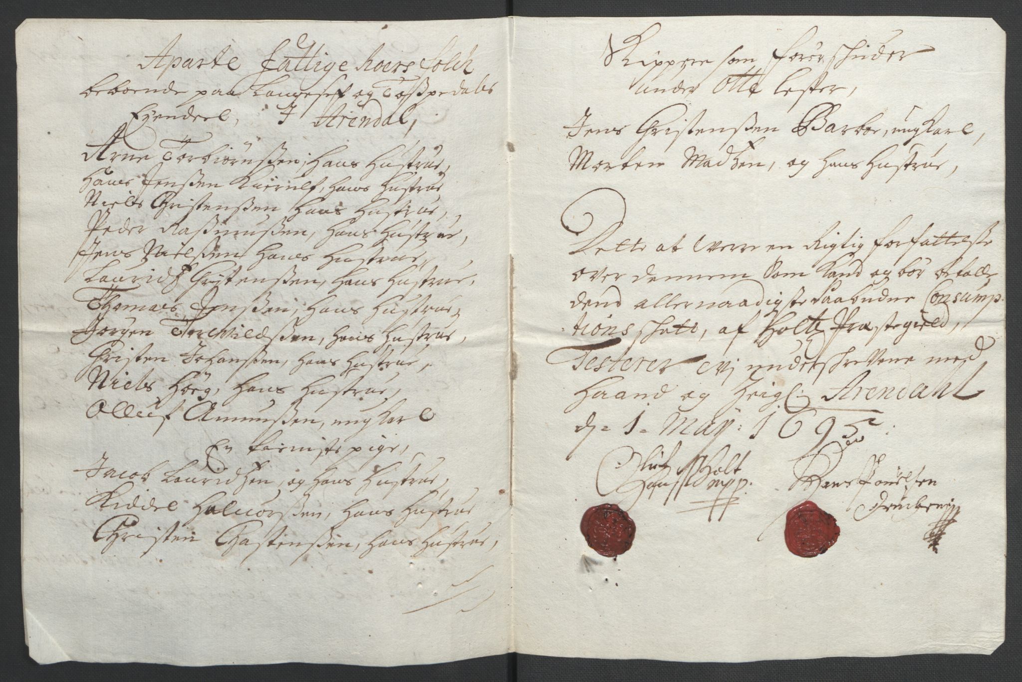 Rentekammeret inntil 1814, Reviderte regnskaper, Fogderegnskap, AV/RA-EA-4092/R39/L2312: Fogderegnskap Nedenes, 1693-1695, p. 283