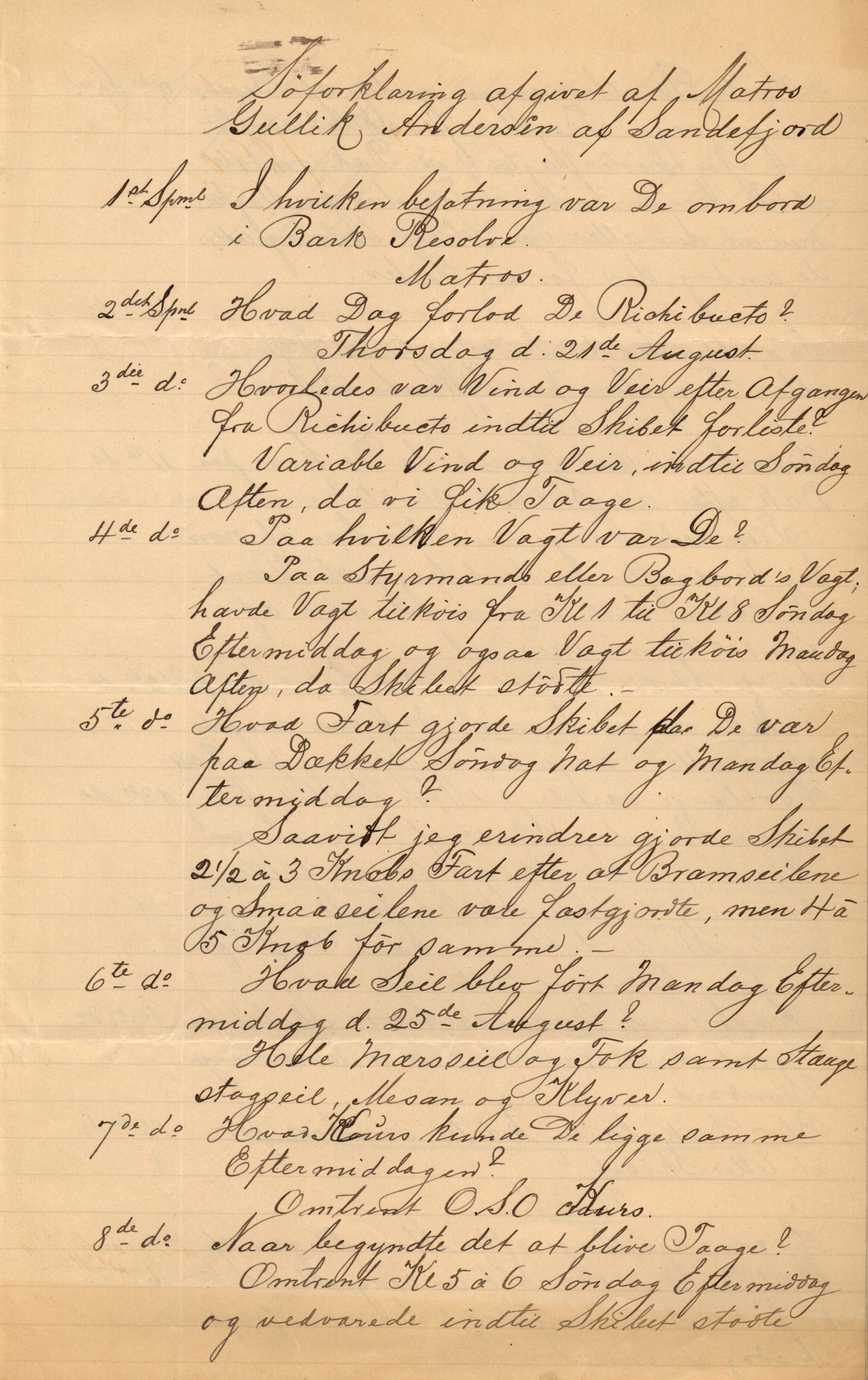 Pa 63 - Østlandske skibsassuranceforening, VEMU/A-1079/G/Ga/L0026/0009: Havaridokumenter / Rex, Resolve, Regulator, Familien, Falcon, Johanne, 1890, p. 14