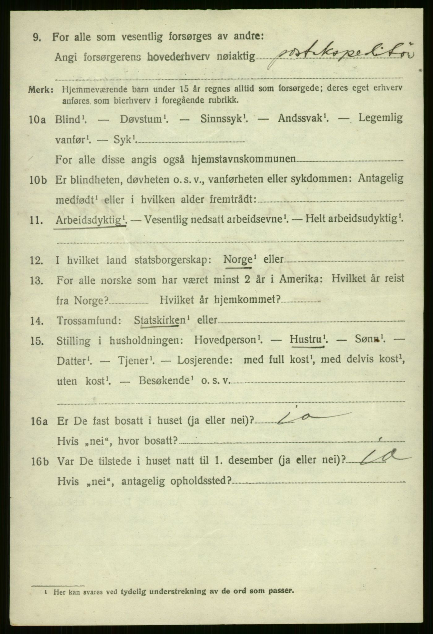 SAB, 1920 census for Voss, 1920, p. 5914