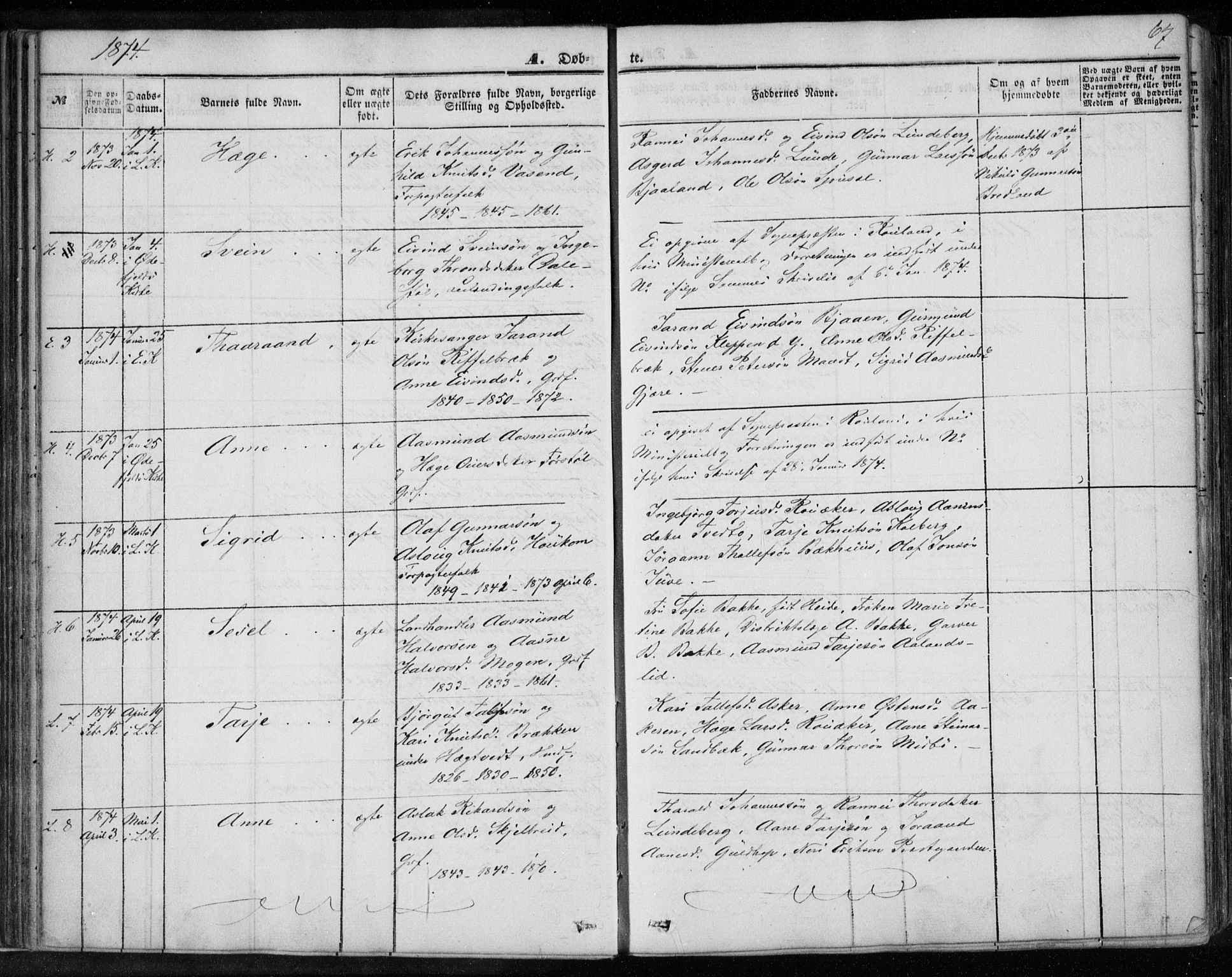 Lårdal kirkebøker, SAKO/A-284/F/Fa/L0006: Parish register (official) no. I 6, 1861-1886, p. 67