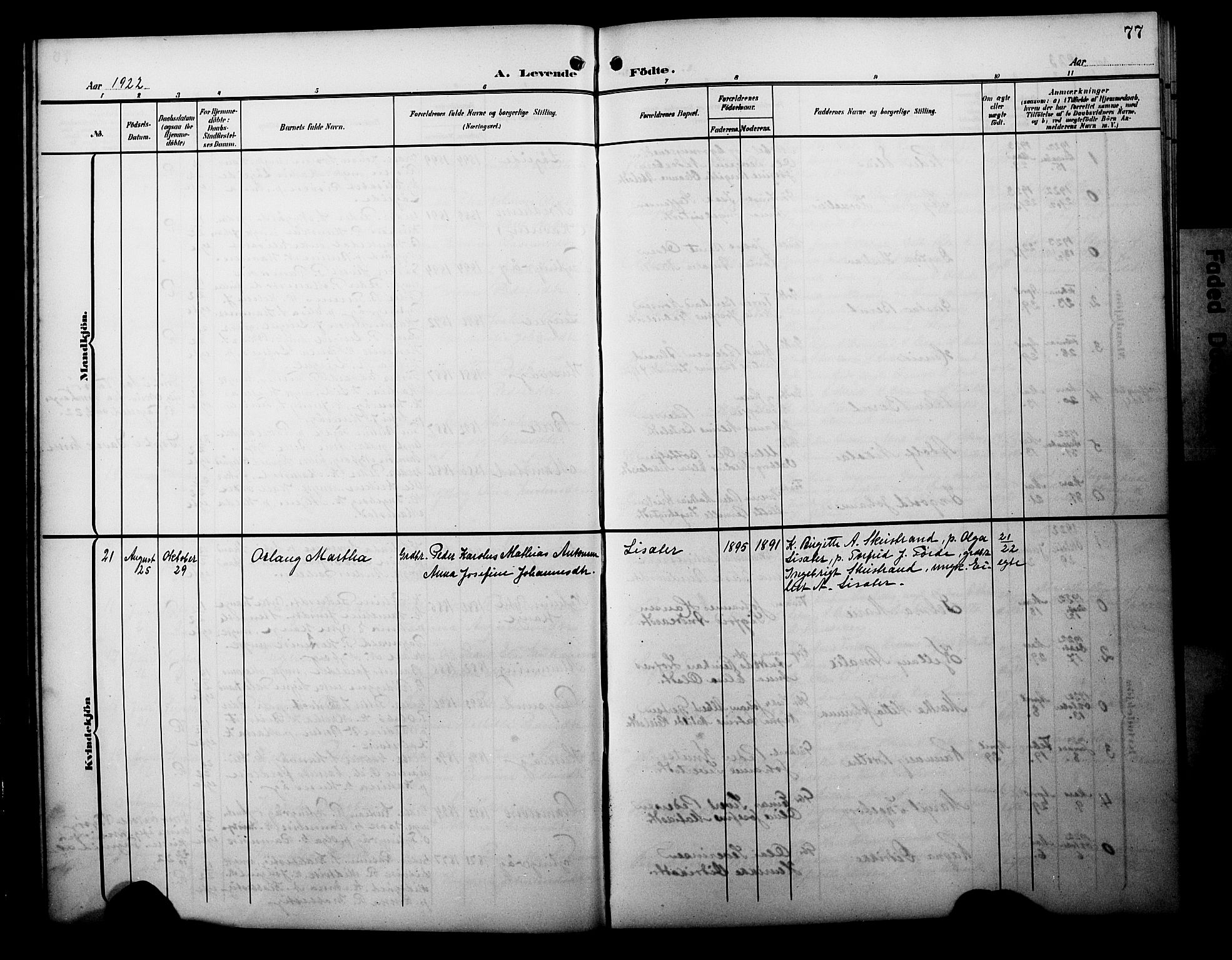 Davik sokneprestembete, SAB/A-79701/H/Hab/Habc/L0003: Parish register (copy) no. C 3, 1907-1929, p. 77