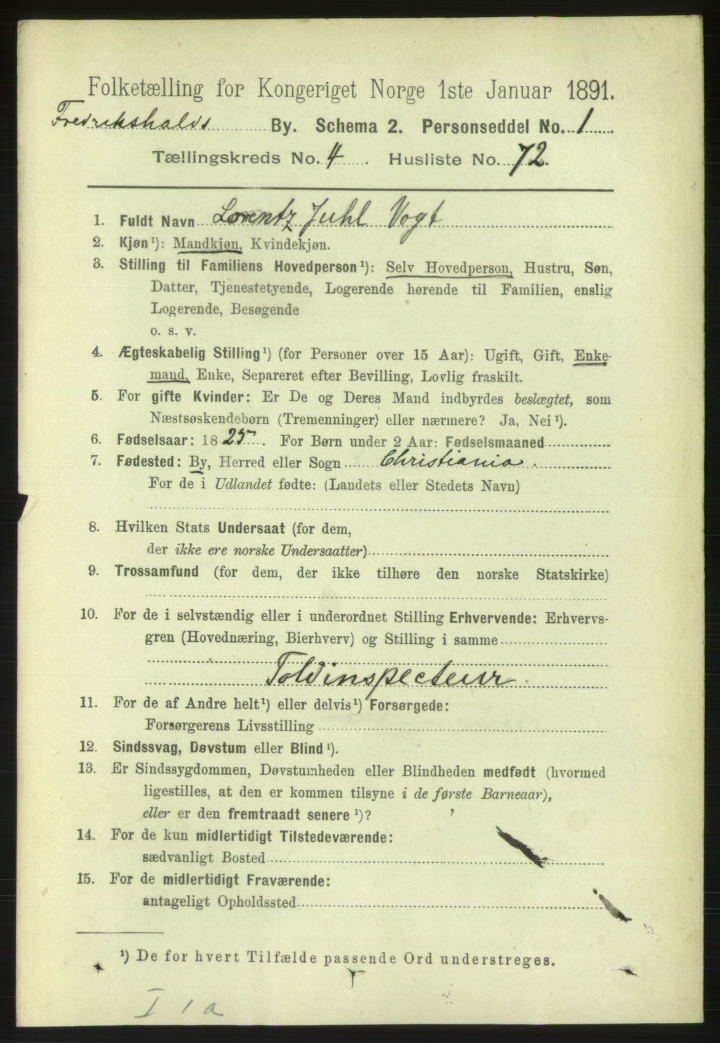 RA, 1891 census for 0101 Fredrikshald, 1891, p. 4045