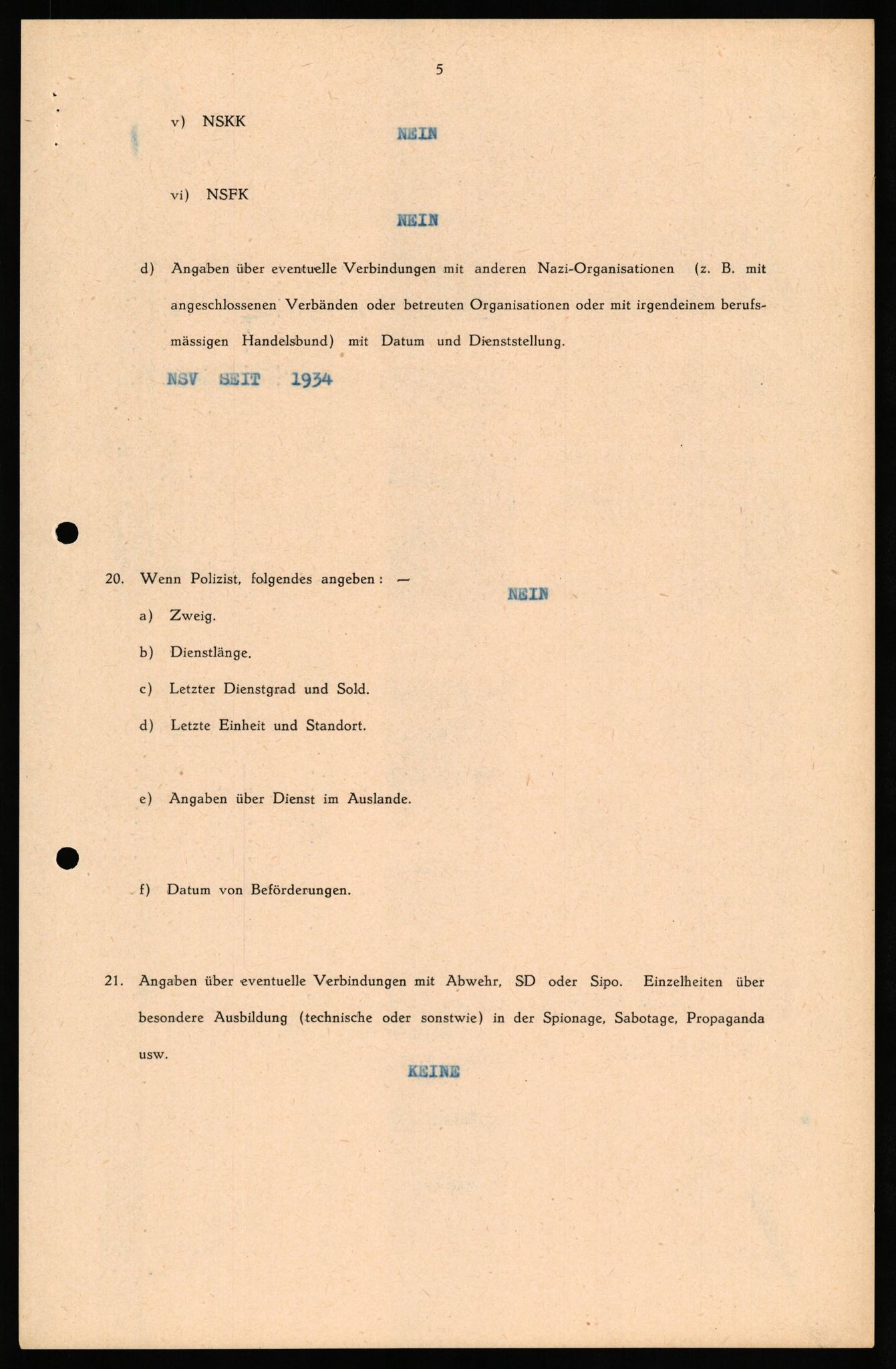 Forsvaret, Forsvarets overkommando II, RA/RAFA-3915/D/Db/L0035: CI Questionaires. Tyske okkupasjonsstyrker i Norge. Tyskere., 1945-1946, p. 67