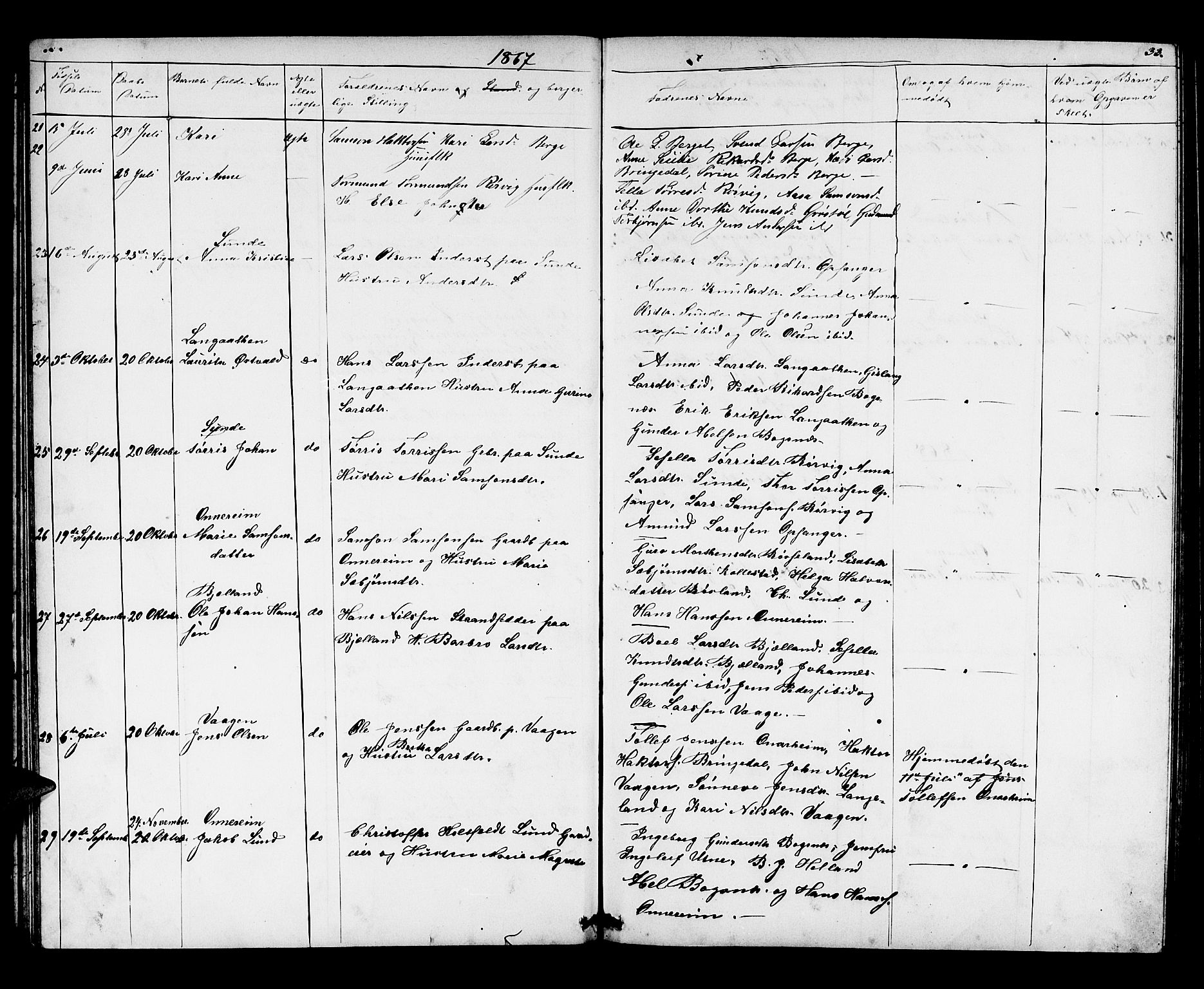 Husnes Sokneprestembete, AV/SAB-A-75901/H/Hab: Parish register (copy) no. A 1, 1856-1880, p. 33