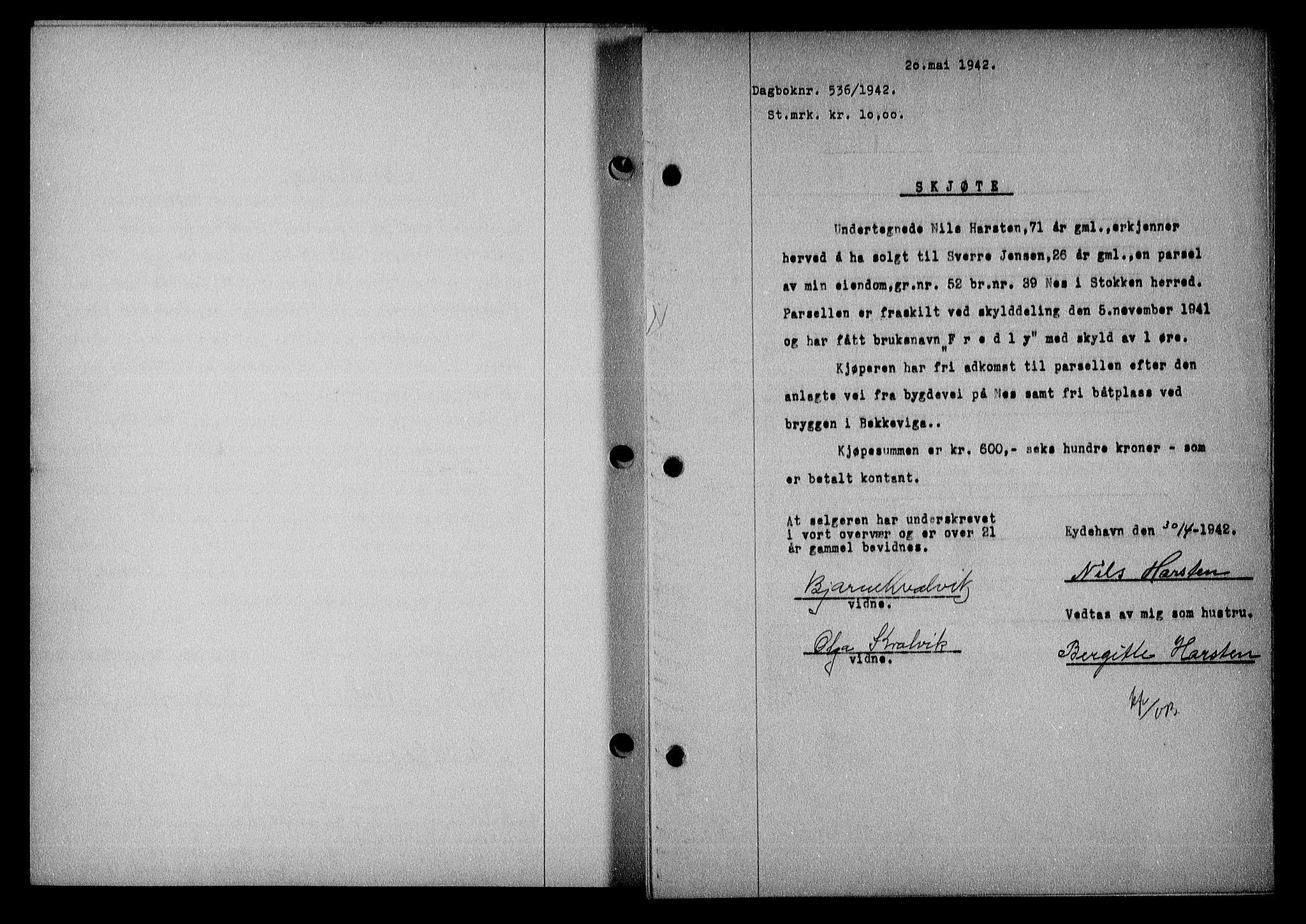 Nedenes sorenskriveri, SAK/1221-0006/G/Gb/Gba/L0049: Mortgage book no. A-III, 1941-1942, Diary no: : 536/1942