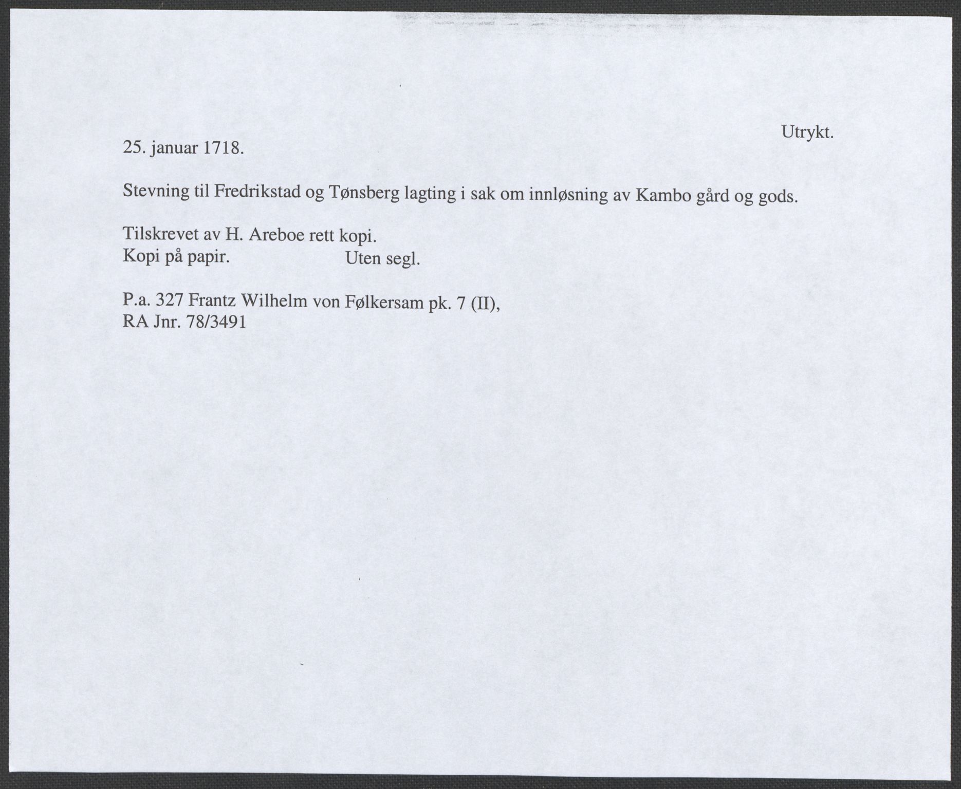 Riksarkivets diplomsamling, AV/RA-EA-5965/F12/L0005: Pk. 7 (II), 1613-1721, p. 125