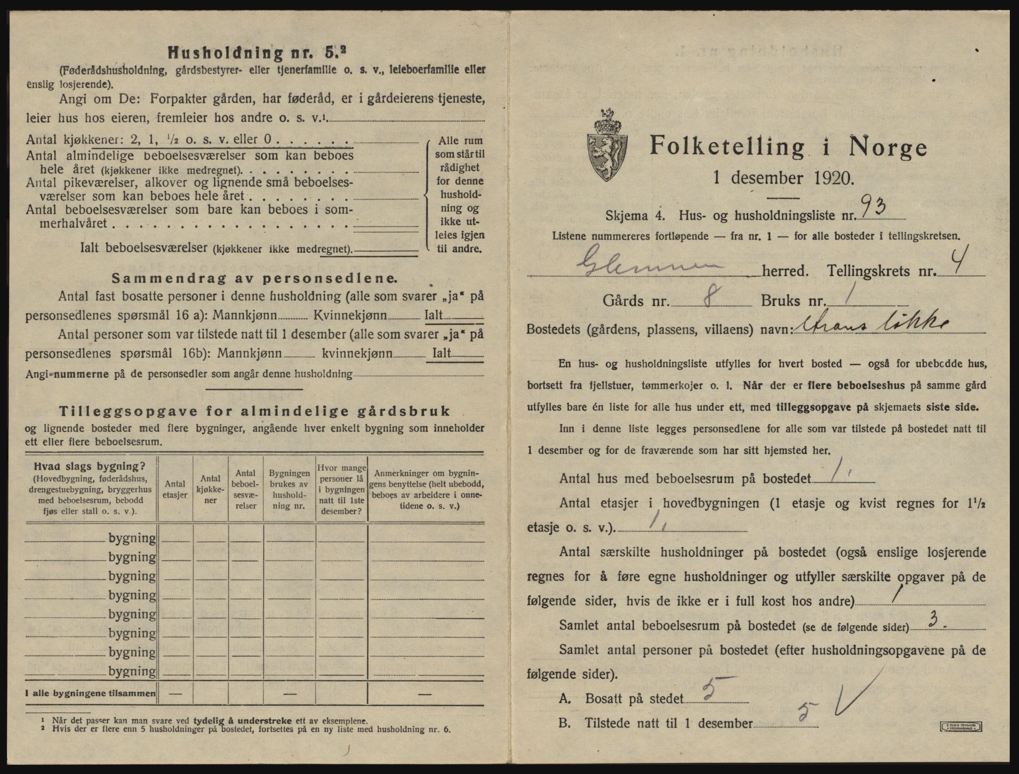 SAO, 1920 census for Glemmen, 1920, p. 1643