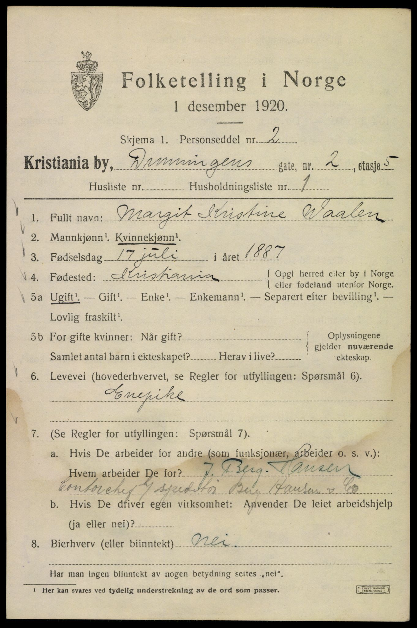 SAO, 1920 census for Kristiania, 1920, p. 203413