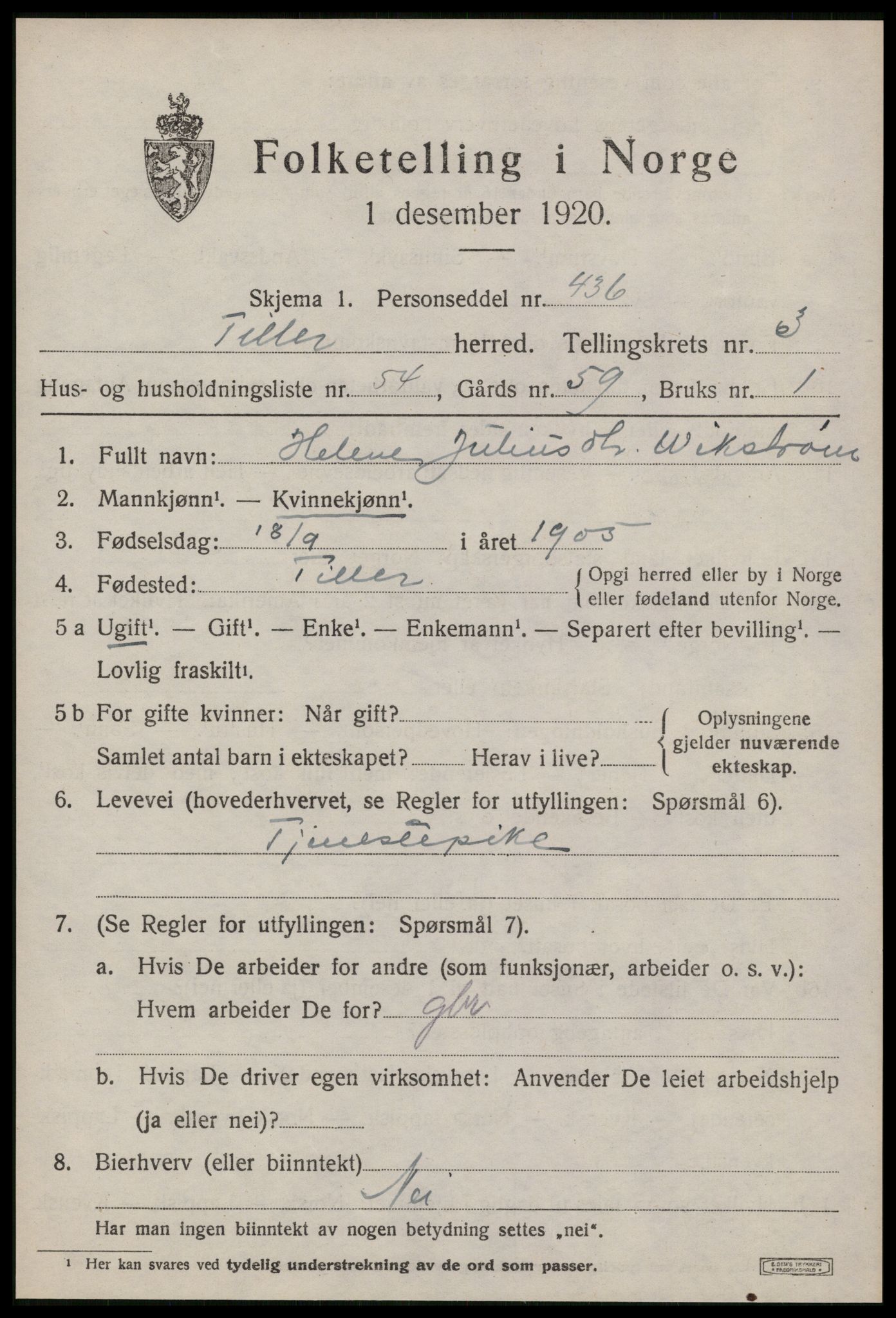 SAT, 1920 census for Tiller, 1920, p. 1837