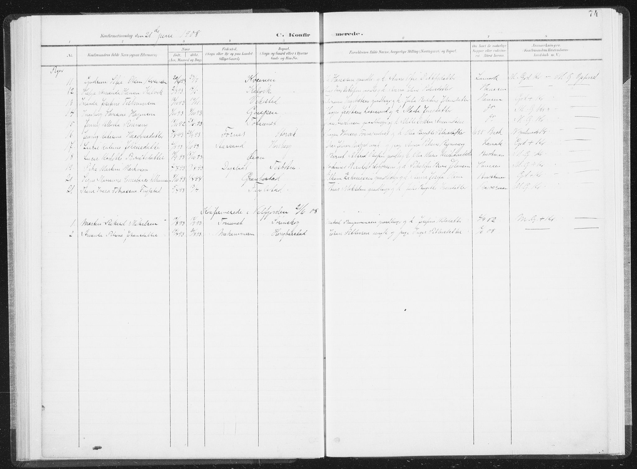 Ministerialprotokoller, klokkerbøker og fødselsregistre - Nordland, AV/SAT-A-1459/810/L0153: Parish register (official) no. 810A12, 1899-1914, p. 74