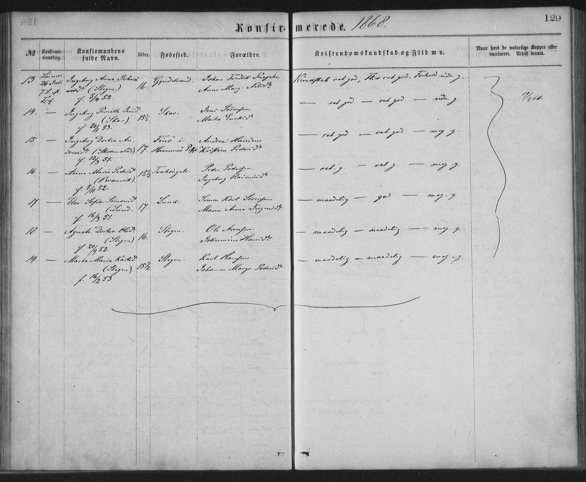 Ministerialprotokoller, klokkerbøker og fødselsregistre - Nordland, AV/SAT-A-1459/855/L0801: Parish register (official) no. 855A09, 1864-1874, p. 129