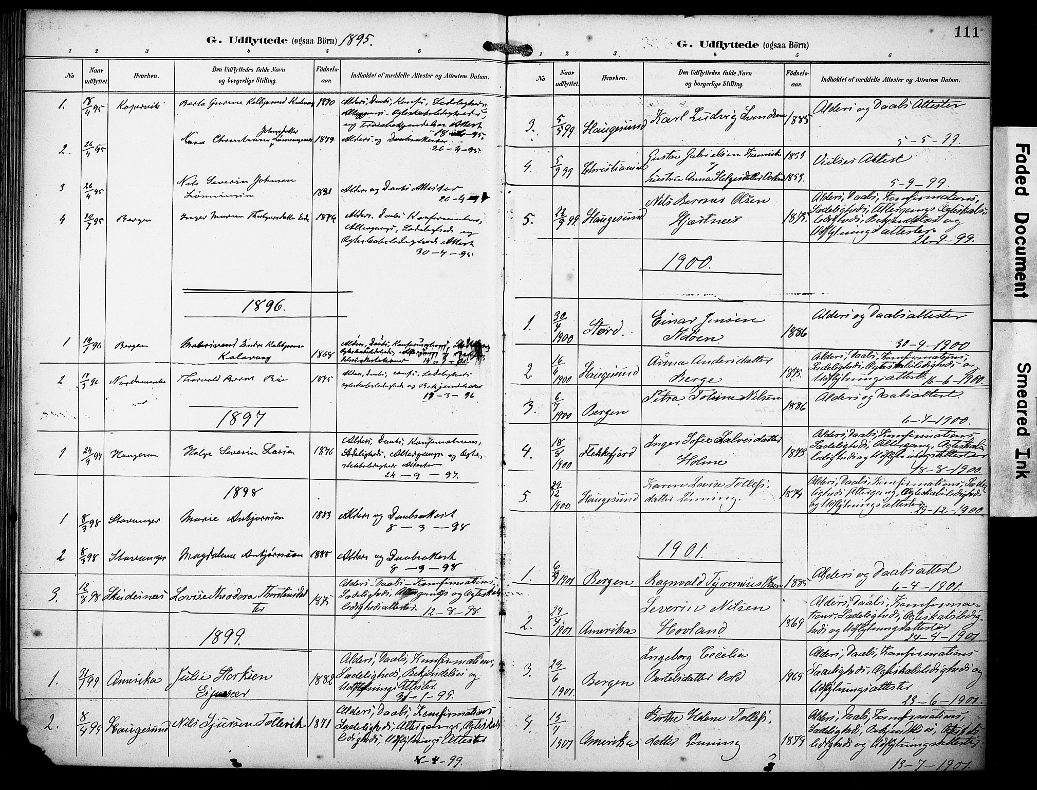 Finnås sokneprestembete, AV/SAB-A-99925/H/Ha/Haa/Haad/L0002: Parish register (official) no. D 2, 1895-1906, p. 111
