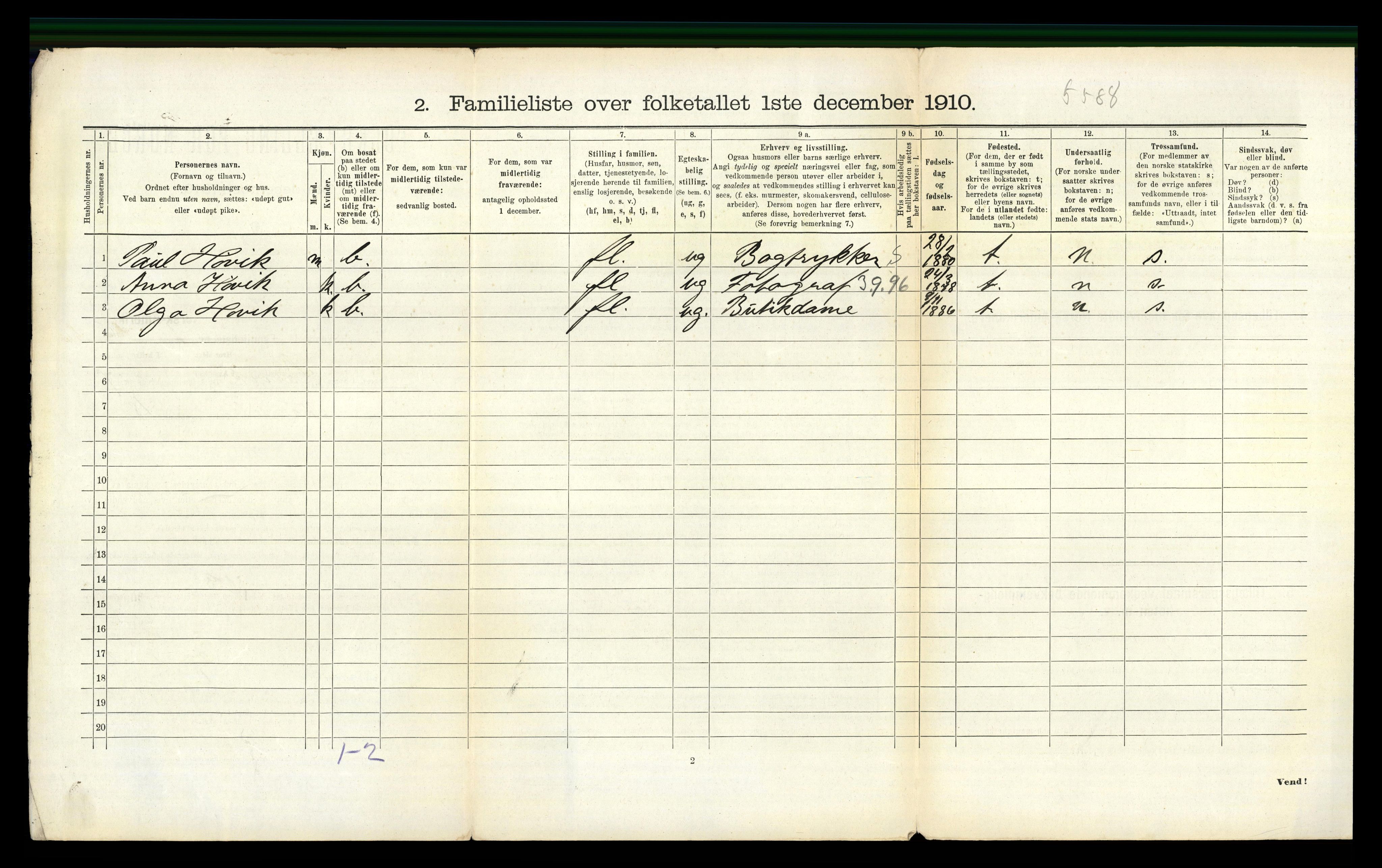 RA, 1910 census for Larvik, 1910, p. 2052