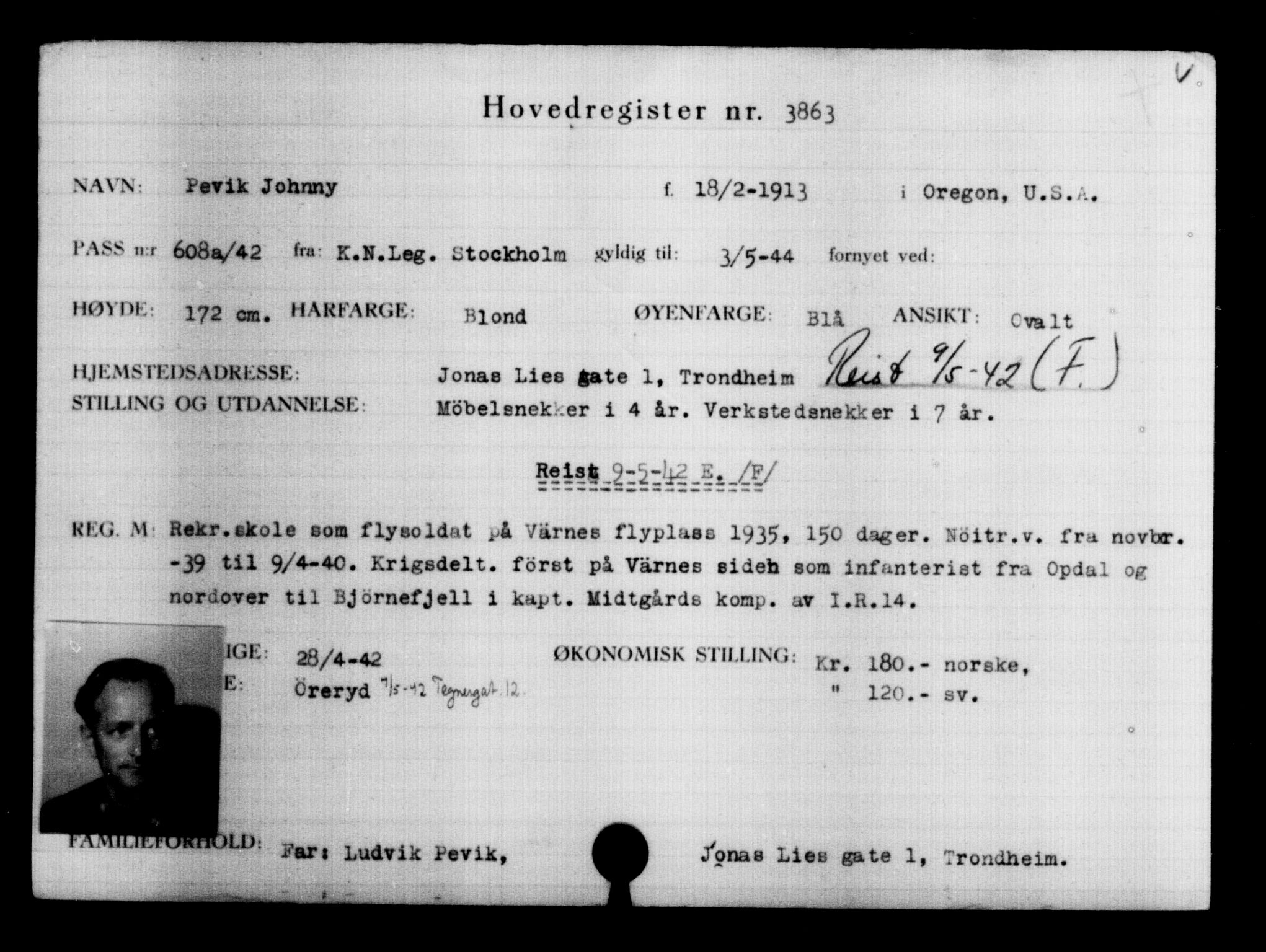 Utenriksstasjonene, Legasjonen i Stockholm, Flyktningkontoret, AV/RA-S-6753/V/Va/L0004: Kjesäterkartoteket, flyktninger med registreringsnr. 3496-6610, 1940-1945, p. 428