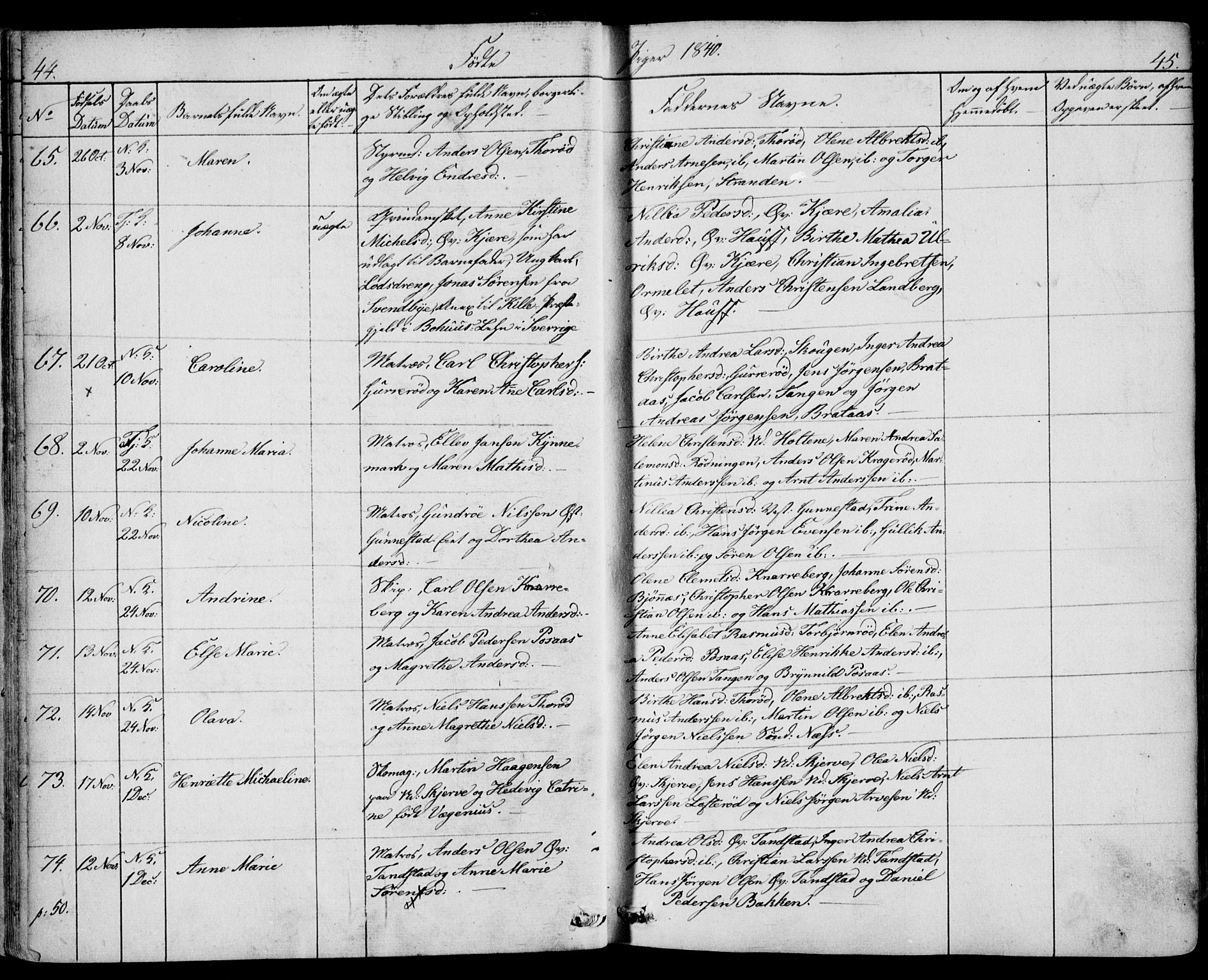 Nøtterøy kirkebøker, AV/SAKO-A-354/F/Fa/L0005: Parish register (official) no. I 5, 1839-1852, p. 44-45