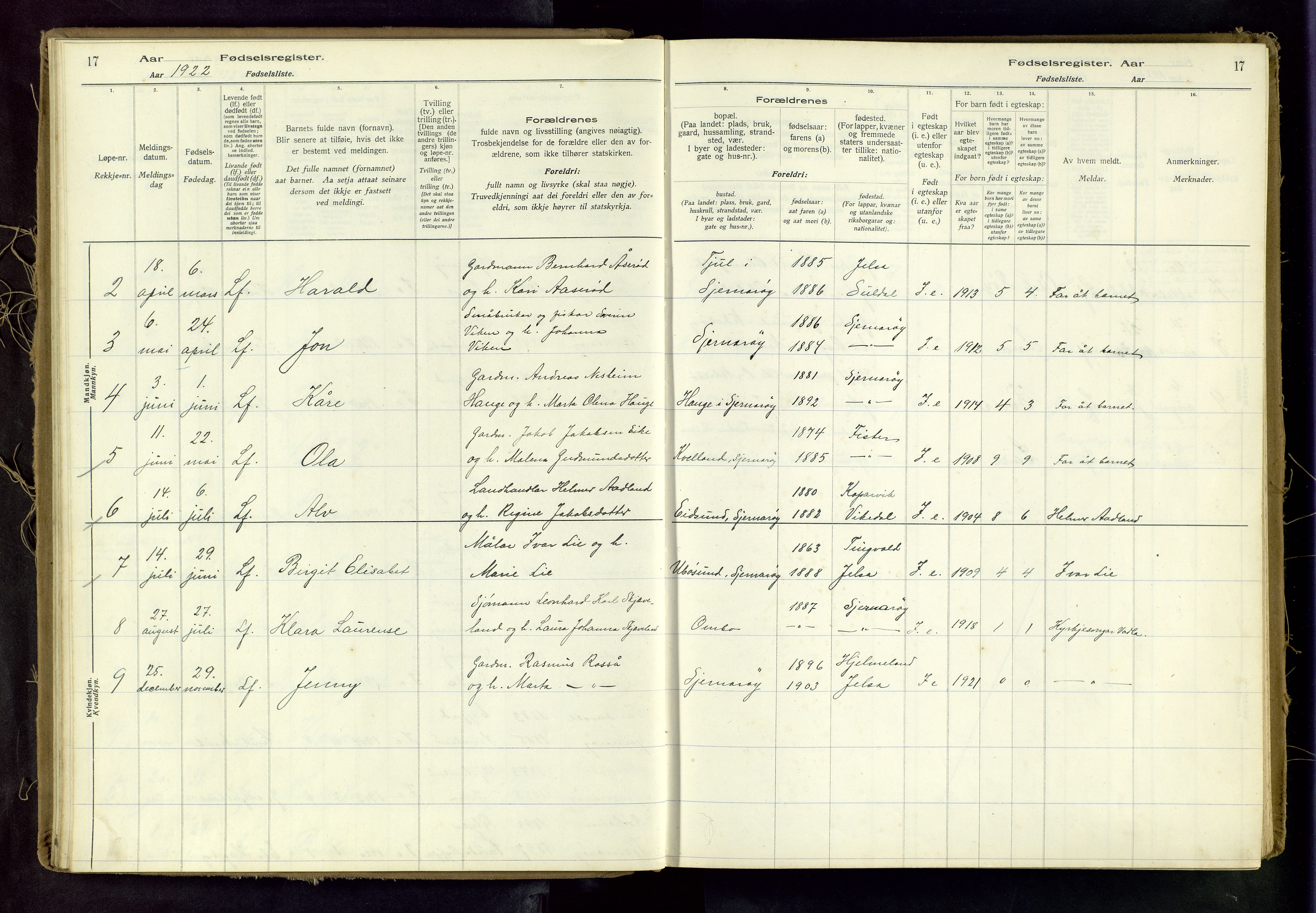 Nedstrand sokneprestkontor, AV/SAST-A-101841/03/A/L0001: Birth register no. 1, 1916-1982, p. 17